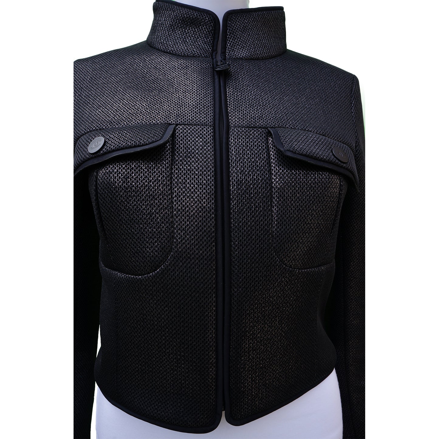 CHANEL MESH CROPPED JACKET - leefluxury.com