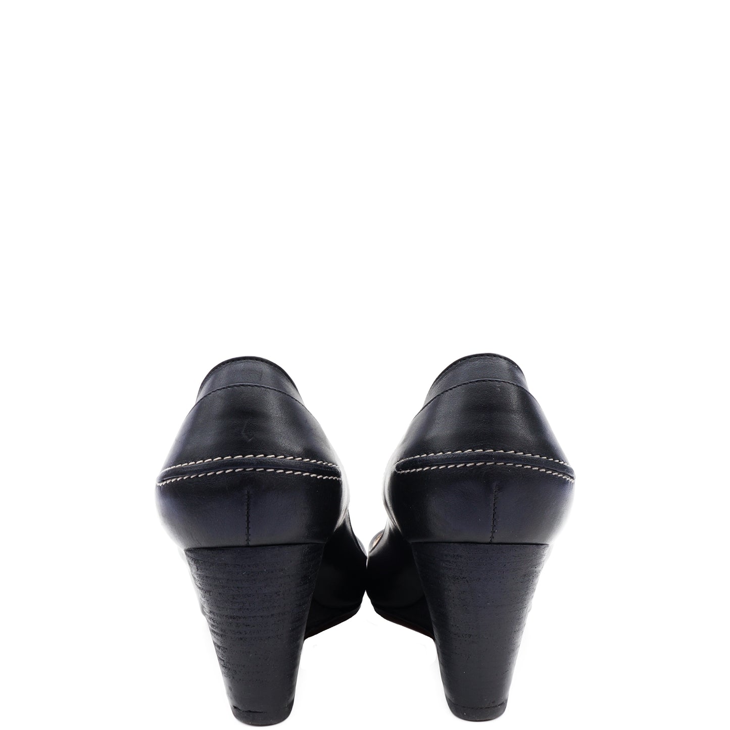 CHRISTIAN LOUBOUTIN BLACK PEEP-TOE WEDGE - leefluxury.com