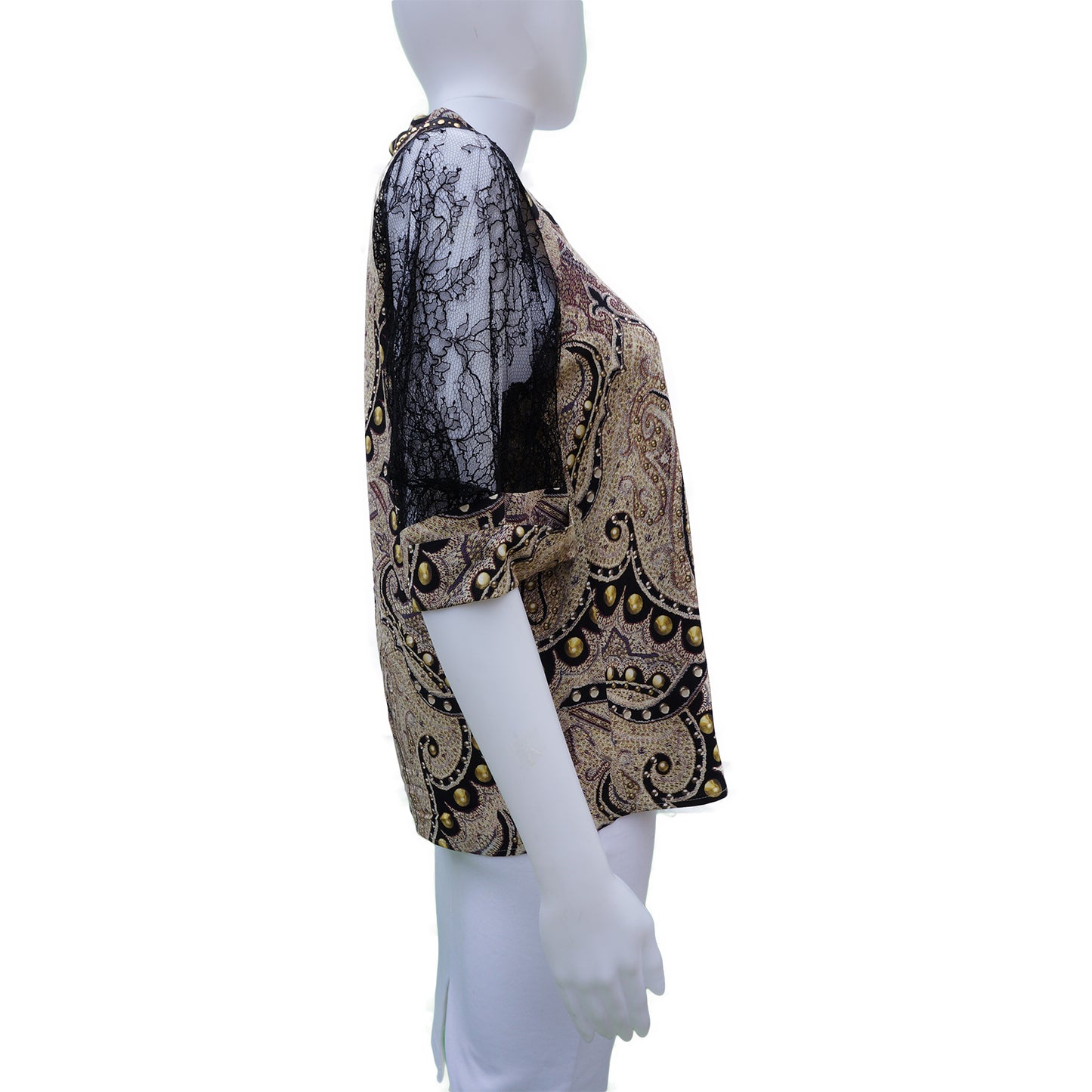 ETRO SILK AND LACE CROPPED SLEEVE TOP - leefluxury.com