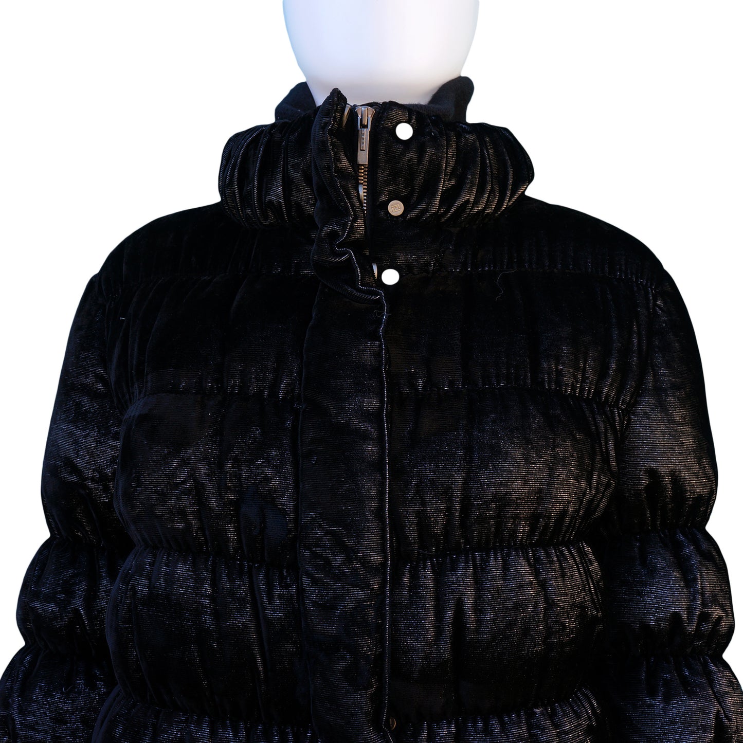 FENDI BLACK METALLIC PUFFER COAT - leefluxury.com