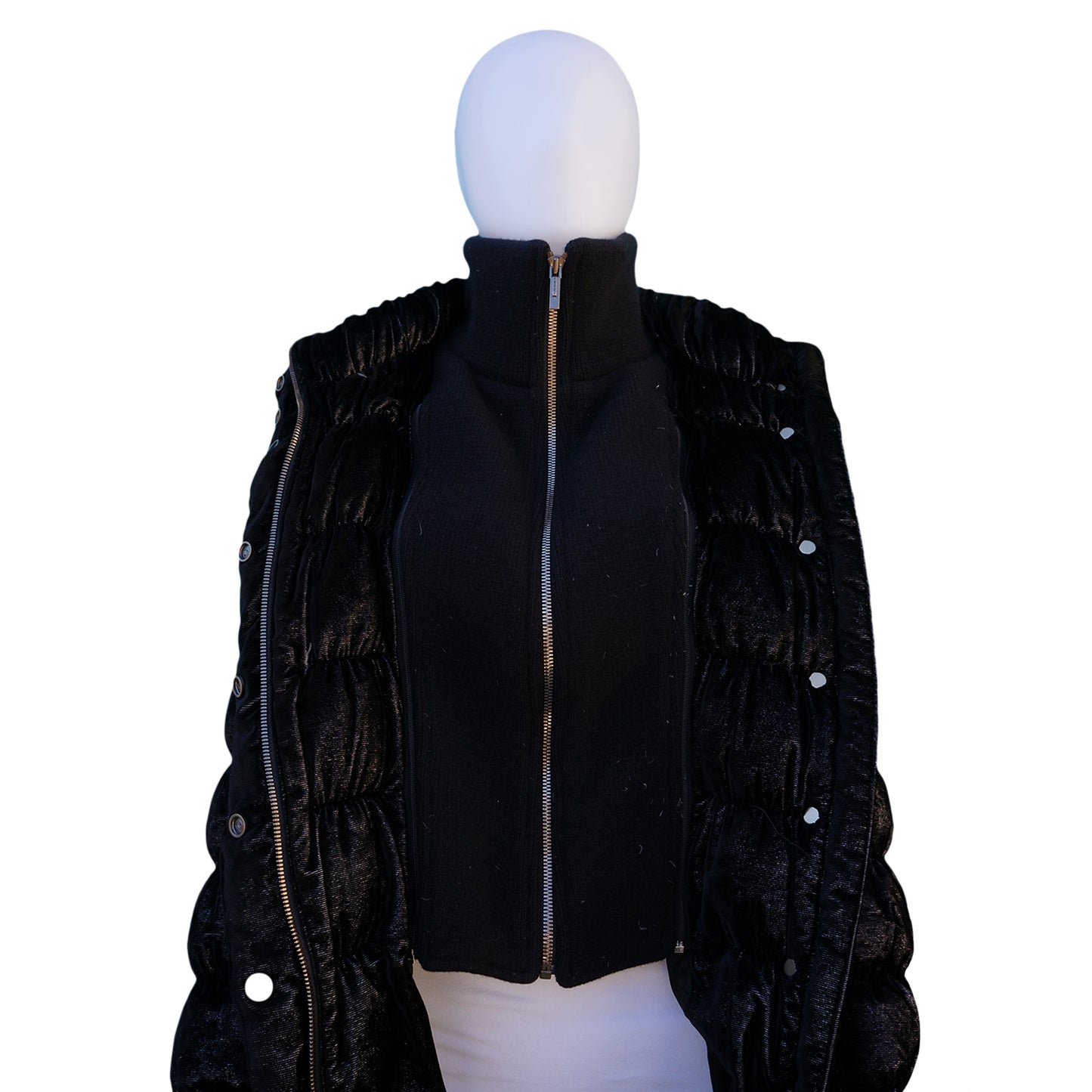 FENDI BLACK METALLIC PUFFER COAT - leefluxury.com