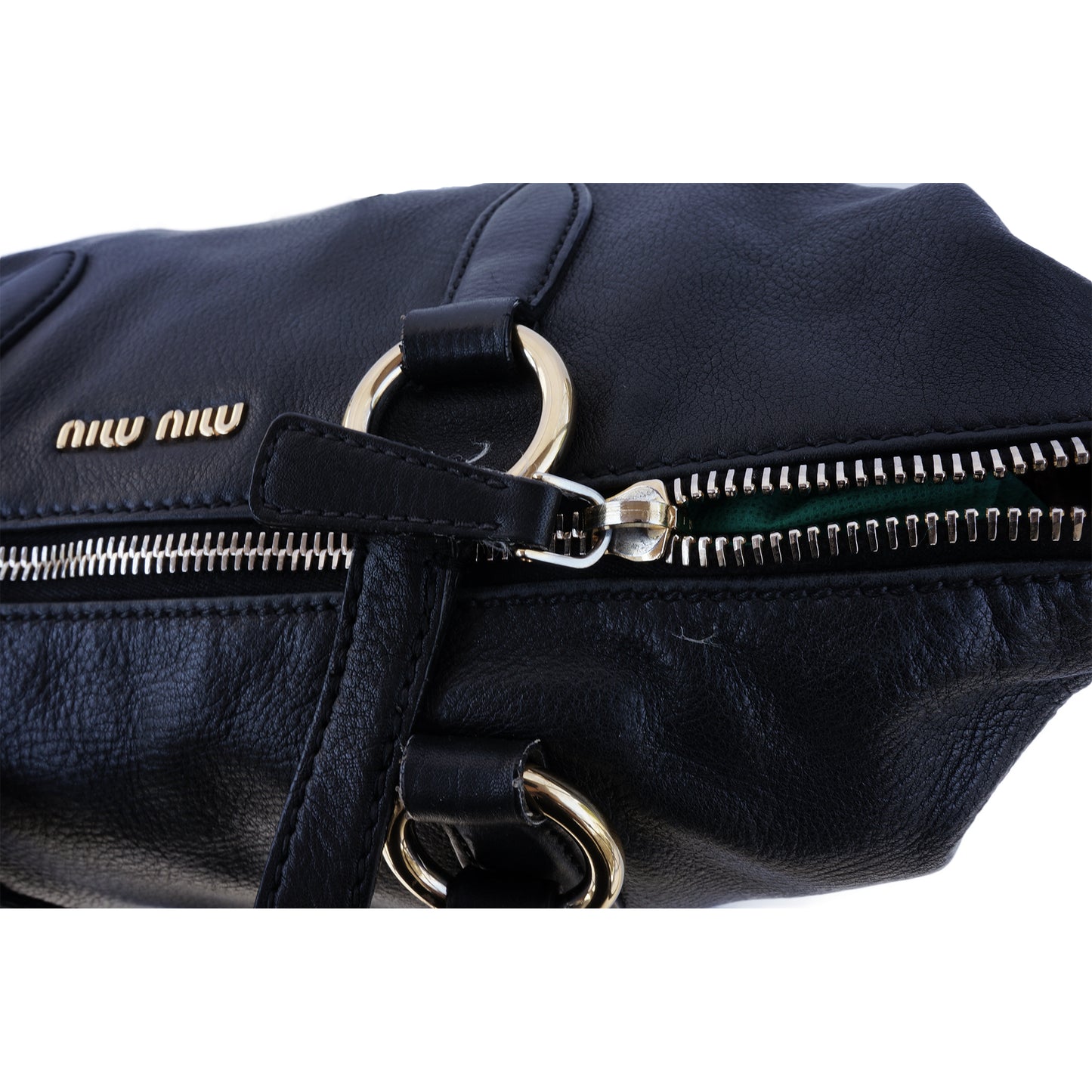 MIU MIU VITELLO LEATHER BLACK SATCHEL BAG - leefluxury.com