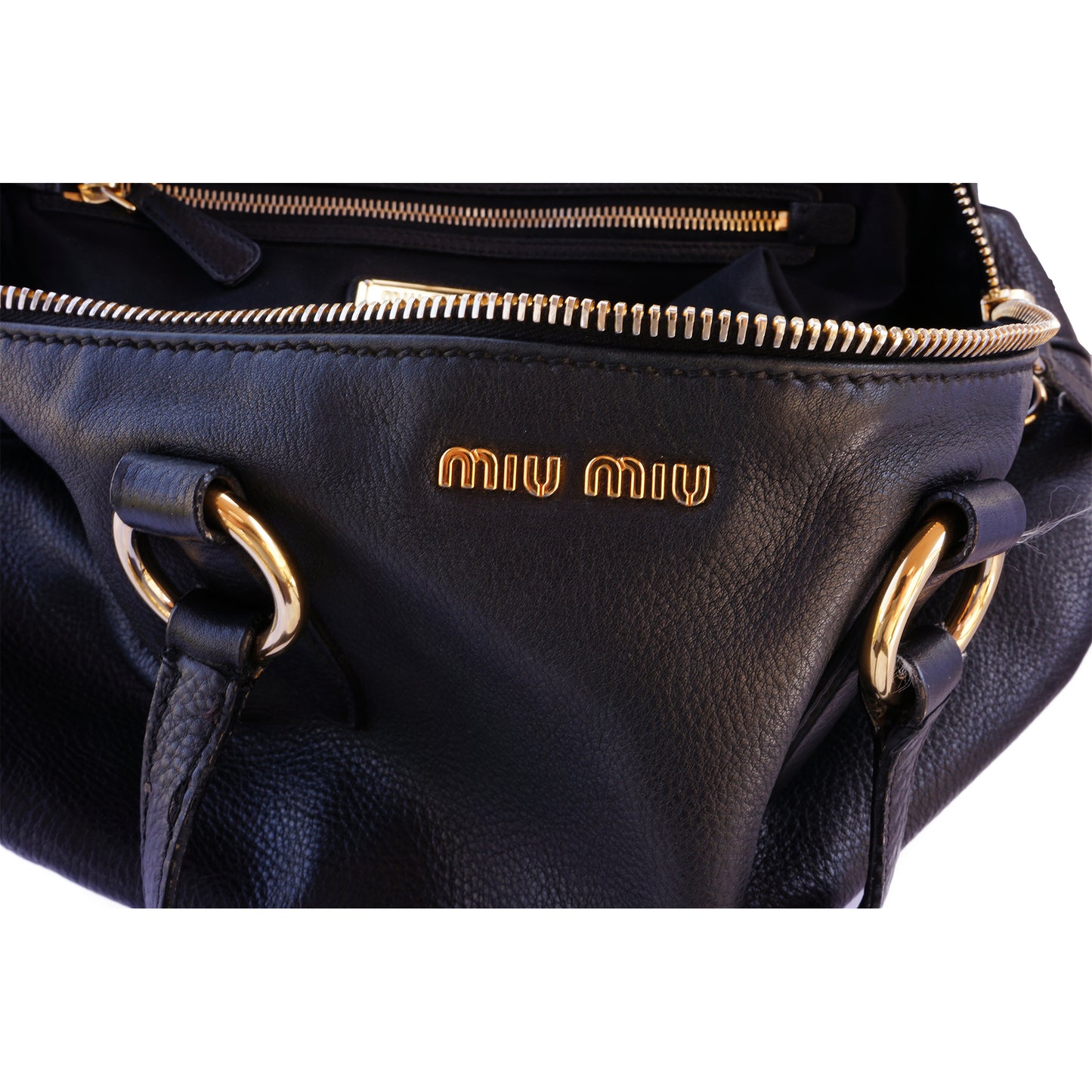MIU MIU VITELLO LEATHER BLACK SATCHEL BAG - leefluxury.com