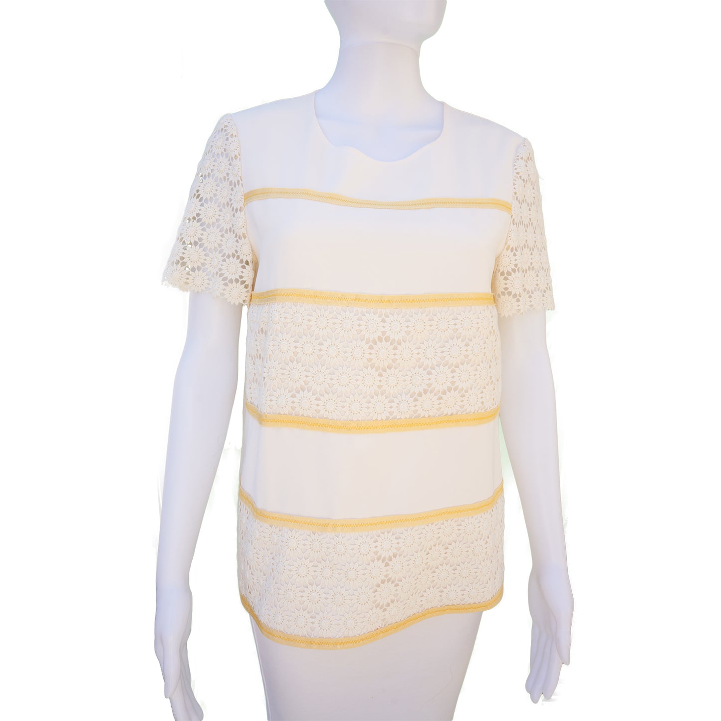 MOSCHINO CHEAP & CHIC PANEL FLORAL LACE TOP - leefluxury.com
