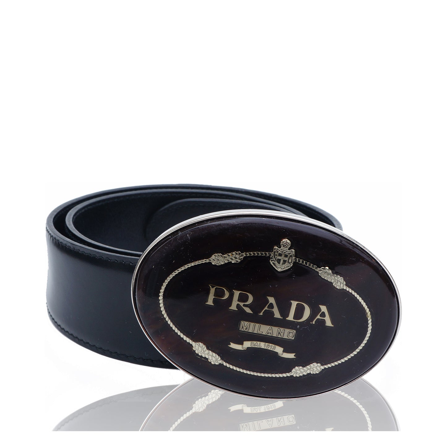 PRADA LOGO BUCKLE LEATHER BELT - leefluxury.com