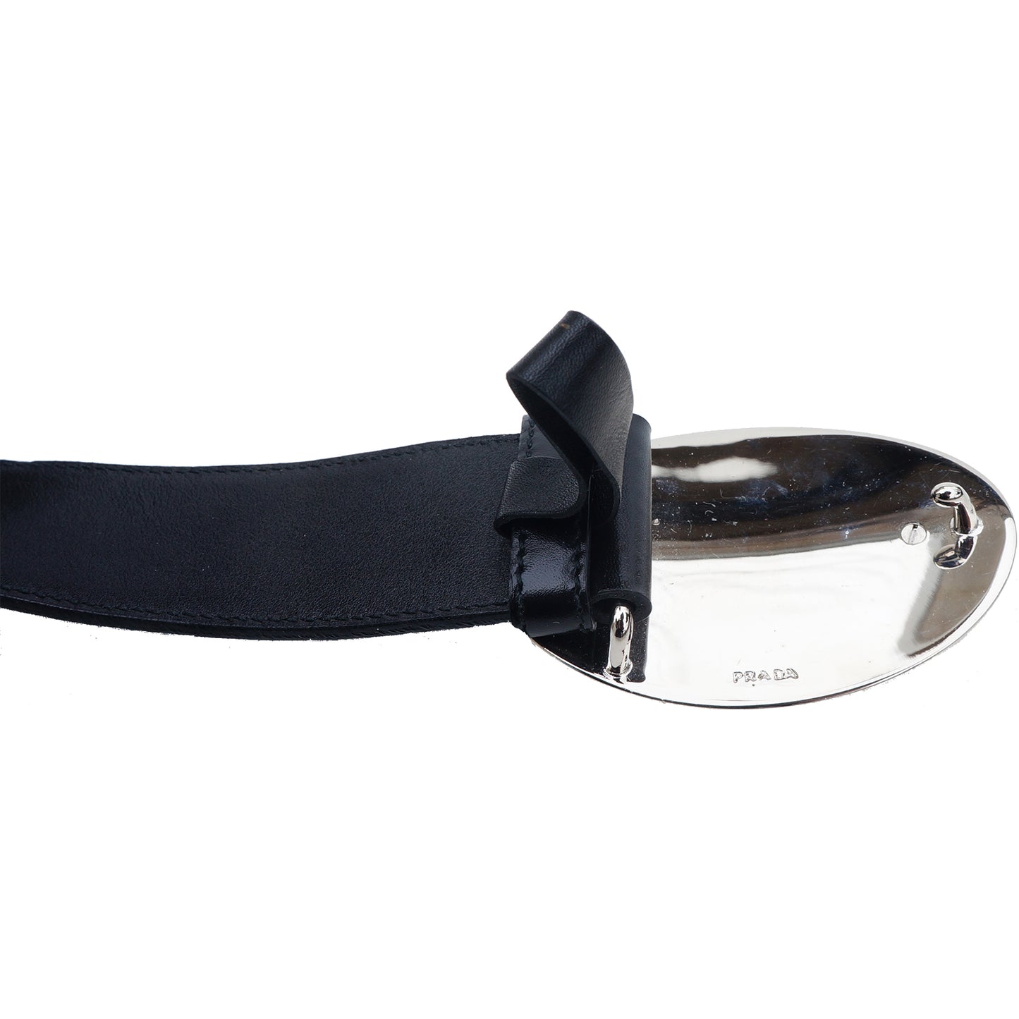 PRADA LOGO BUCKLE LEATHER BELT - leefluxury.com