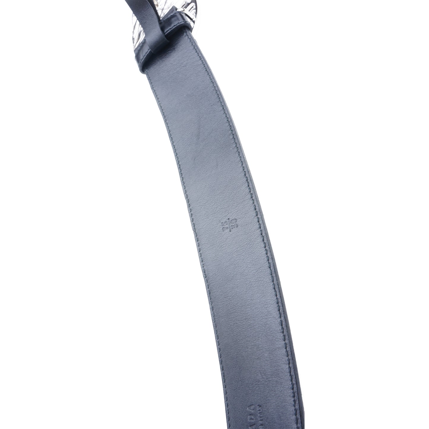 PRADA LOGO BUCKLE LEATHER BELT - leefluxury.com