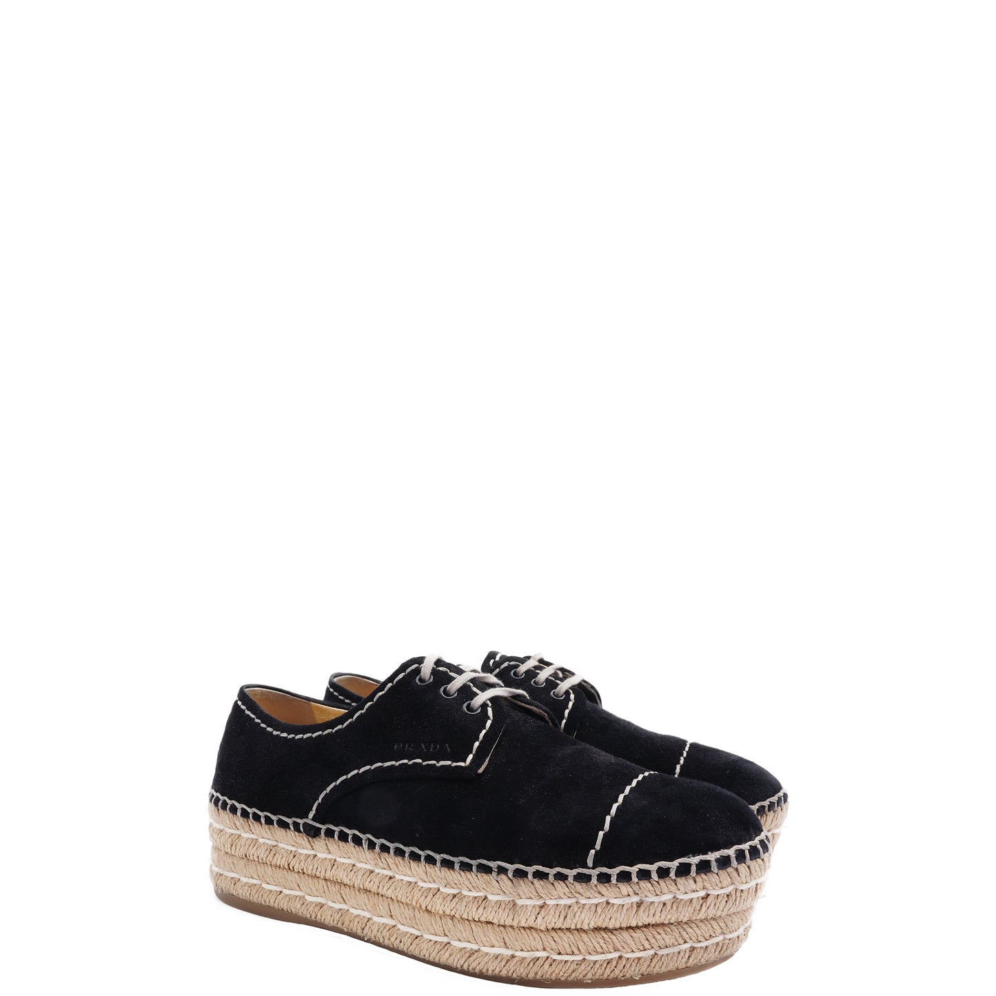 PRADA BLACK SUEDE FLATFORM ESPADRILLES - leefluxury.com