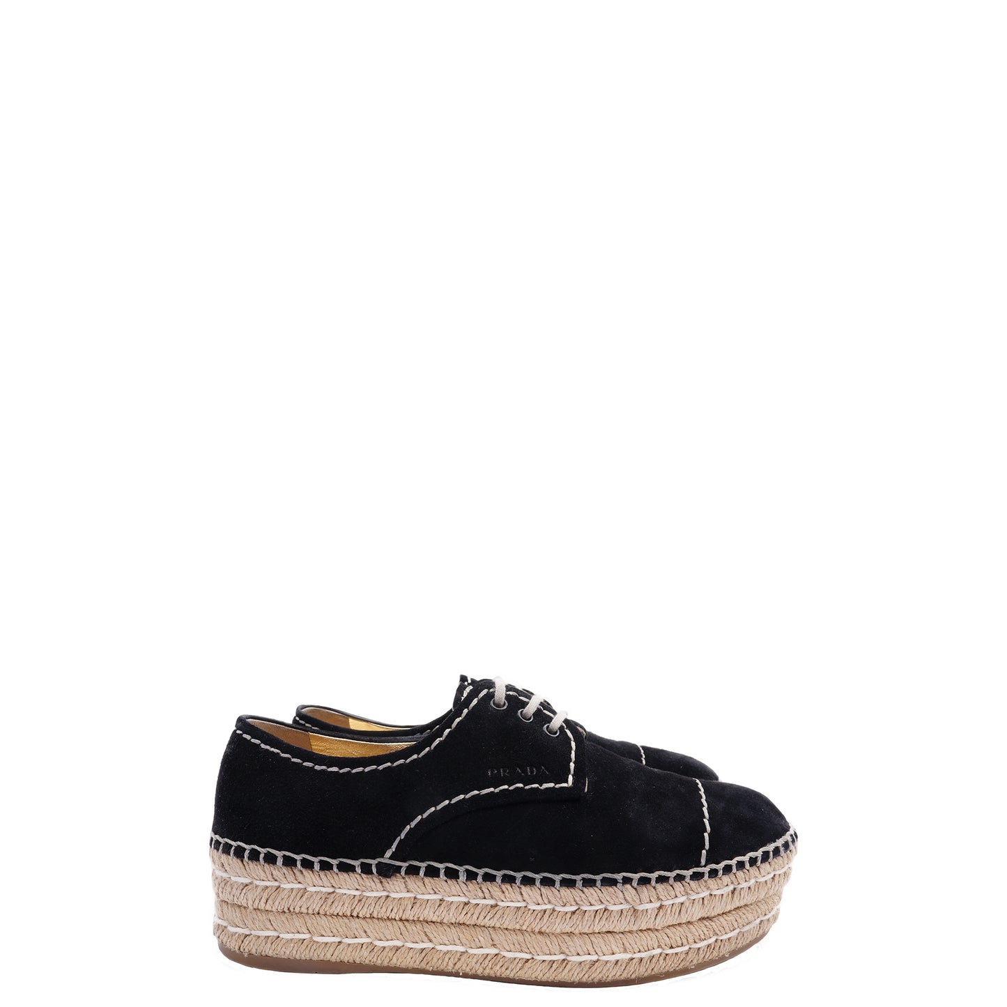 PRADA BLACK SUEDE FLATFORM ESPADRILLES - leefluxury.com