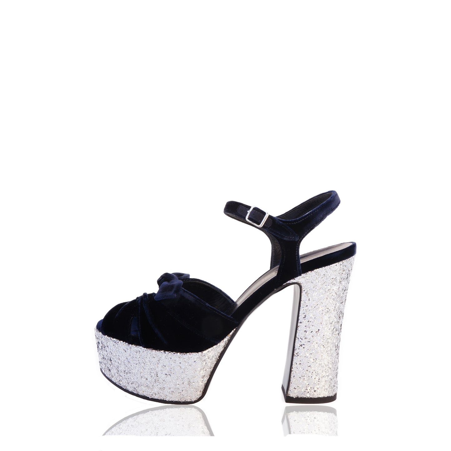SAINT LAURENT CANDY VELVET AND GLITTER PLATFORM SANDALS - leefluxury.com