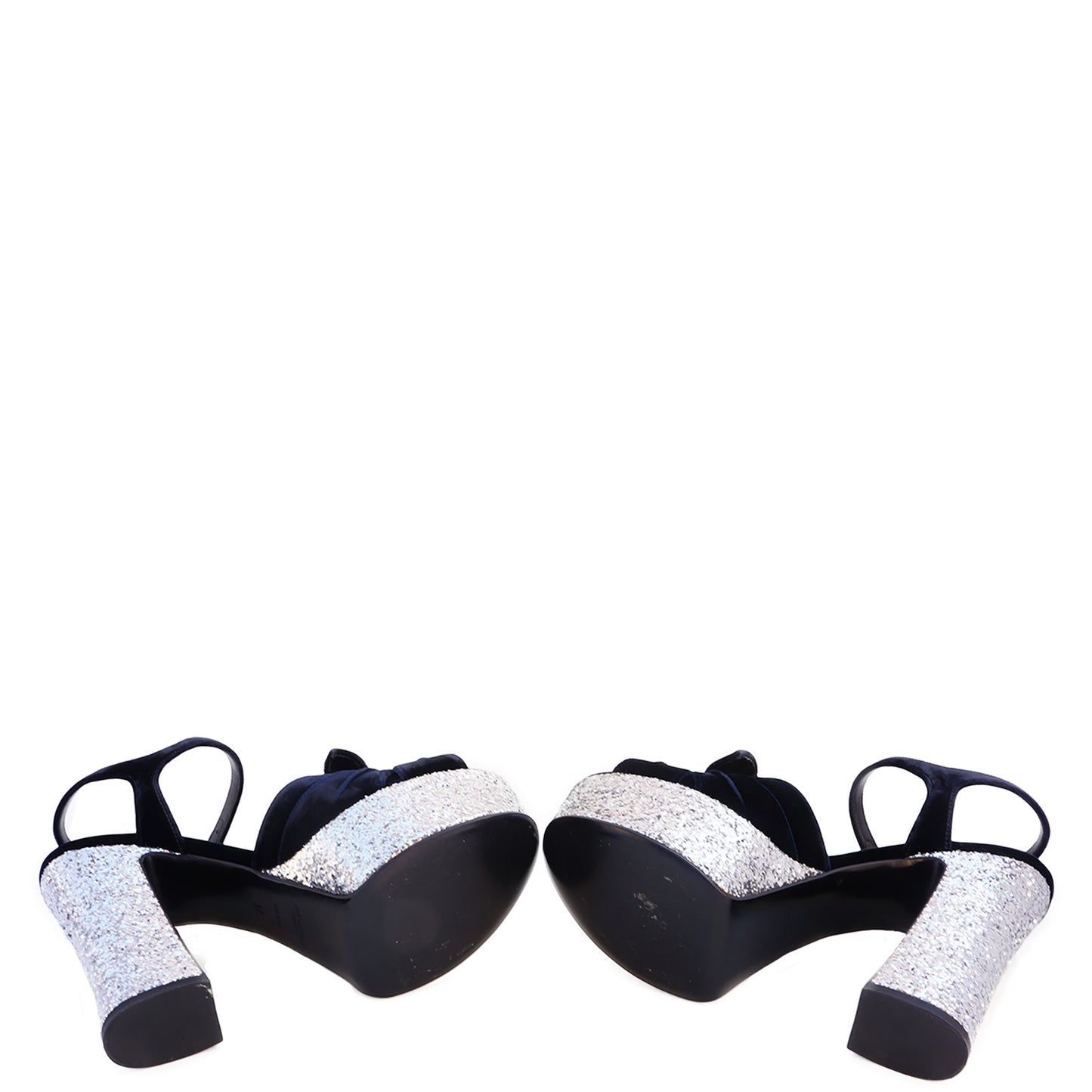 SAINT LAURENT CANDY VELVET AND GLITTER PLATFORM SANDALS - leefluxury.com