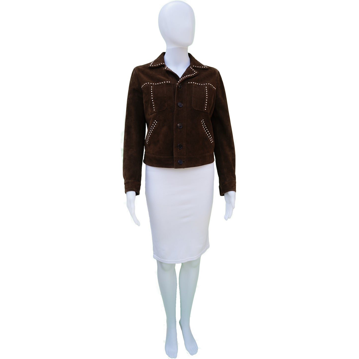 SAINT LAURENT BROWN SUEDE STUDDED JACKET - leefluxury.com