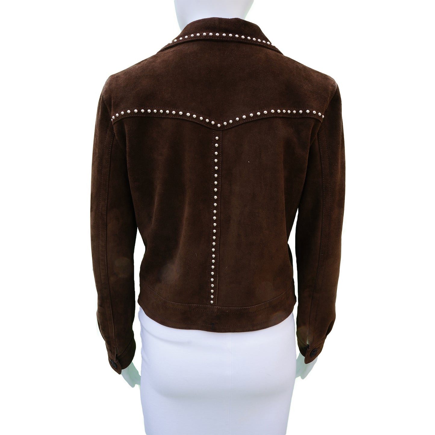 SAINT LAURENT BROWN SUEDE STUDDED JACKET - leefluxury.com