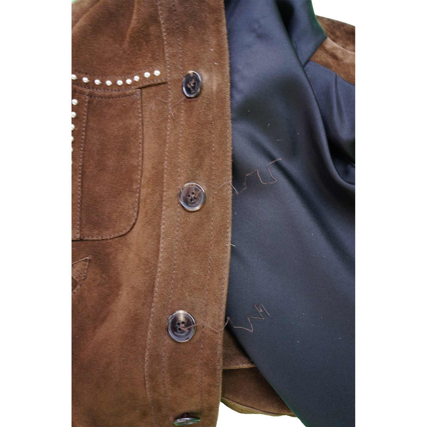 SAINT LAURENT BROWN SUEDE STUDDED JACKET - leefluxury.com