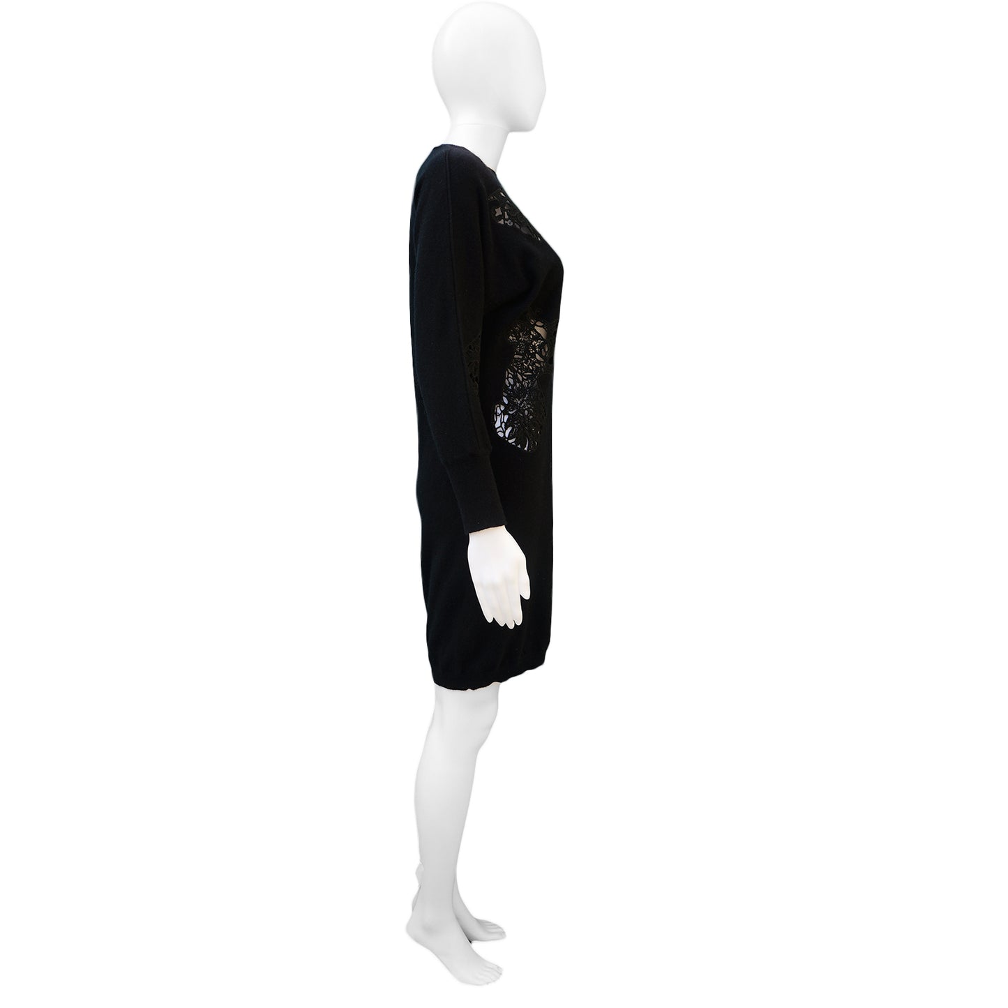 STELLA MCCARTNEY LACE APPLIQUE LONG BLACK SWEATER TUNIC - leefluxury.com