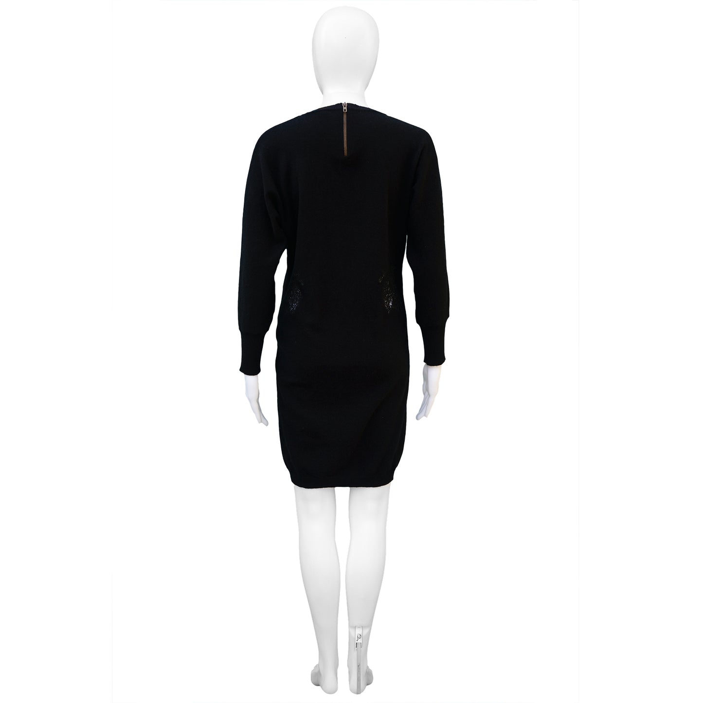 STELLA MCCARTNEY LACE APPLIQUE LONG BLACK SWEATER TUNIC - leefluxury.com