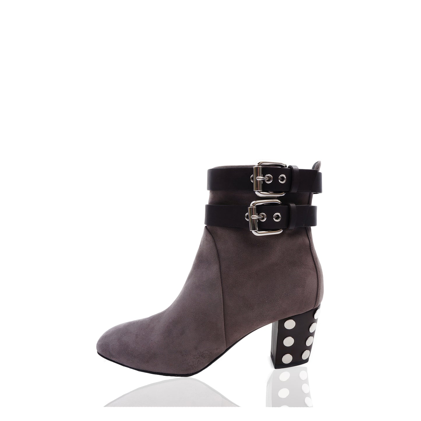 GIUSEPPE ZANOTTI STUD-EMBELLISHED TAUPE SUEDE BOOTIES - leefluxury.com