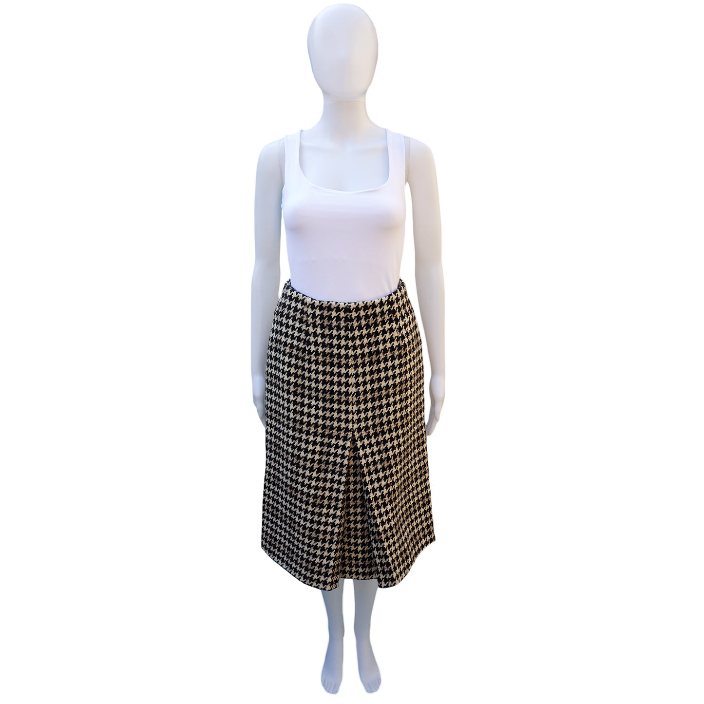 HOUNDSTOOTH CHECK WOOL SLIT FRONT SKIRT - leefluxury.com