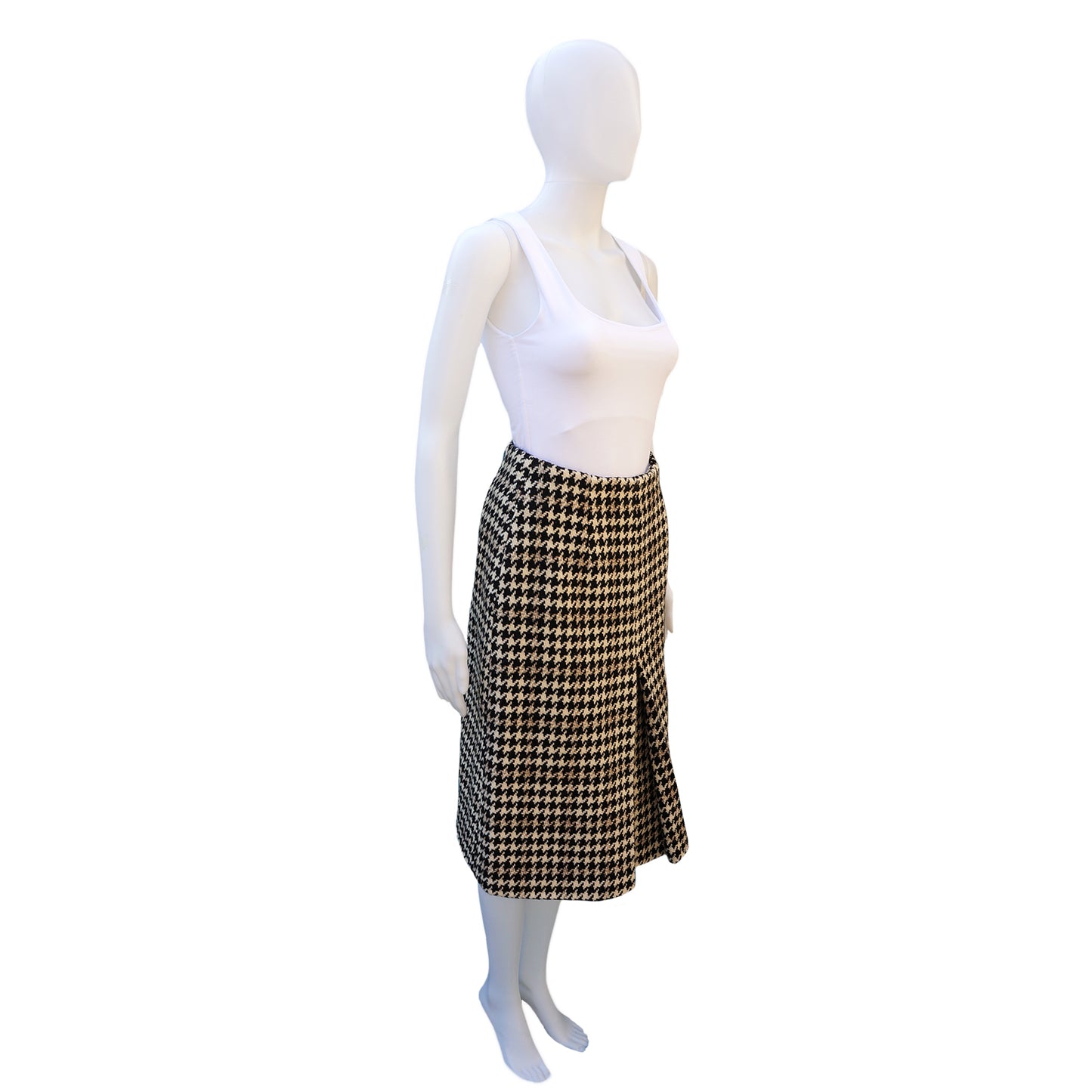 HOUNDSTOOTH CHECK WOOL SLIT FRONT SKIRT - leefluxury.com