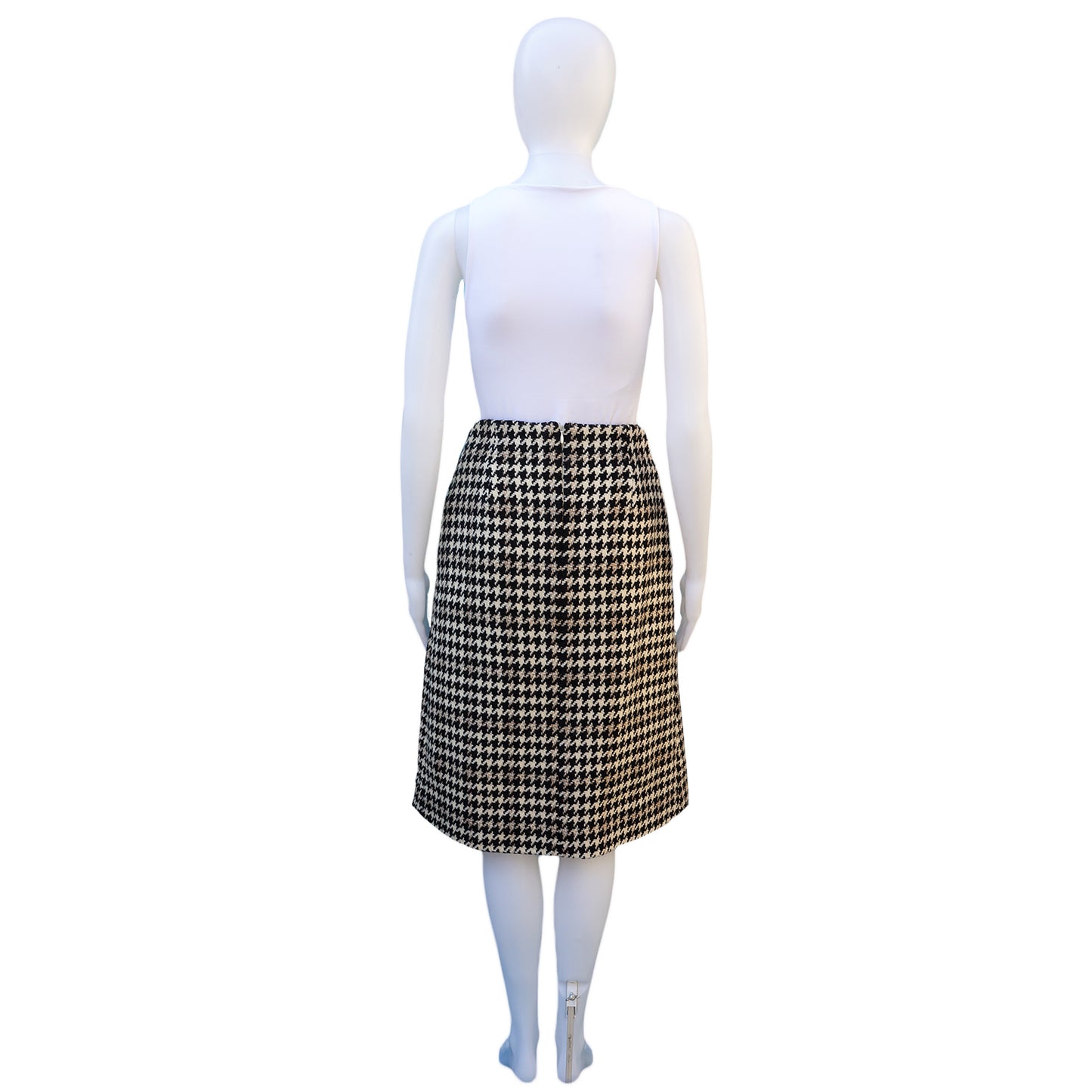 HOUNDSTOOTH CHECK WOOL SLIT FRONT SKIRT - leefluxury.com