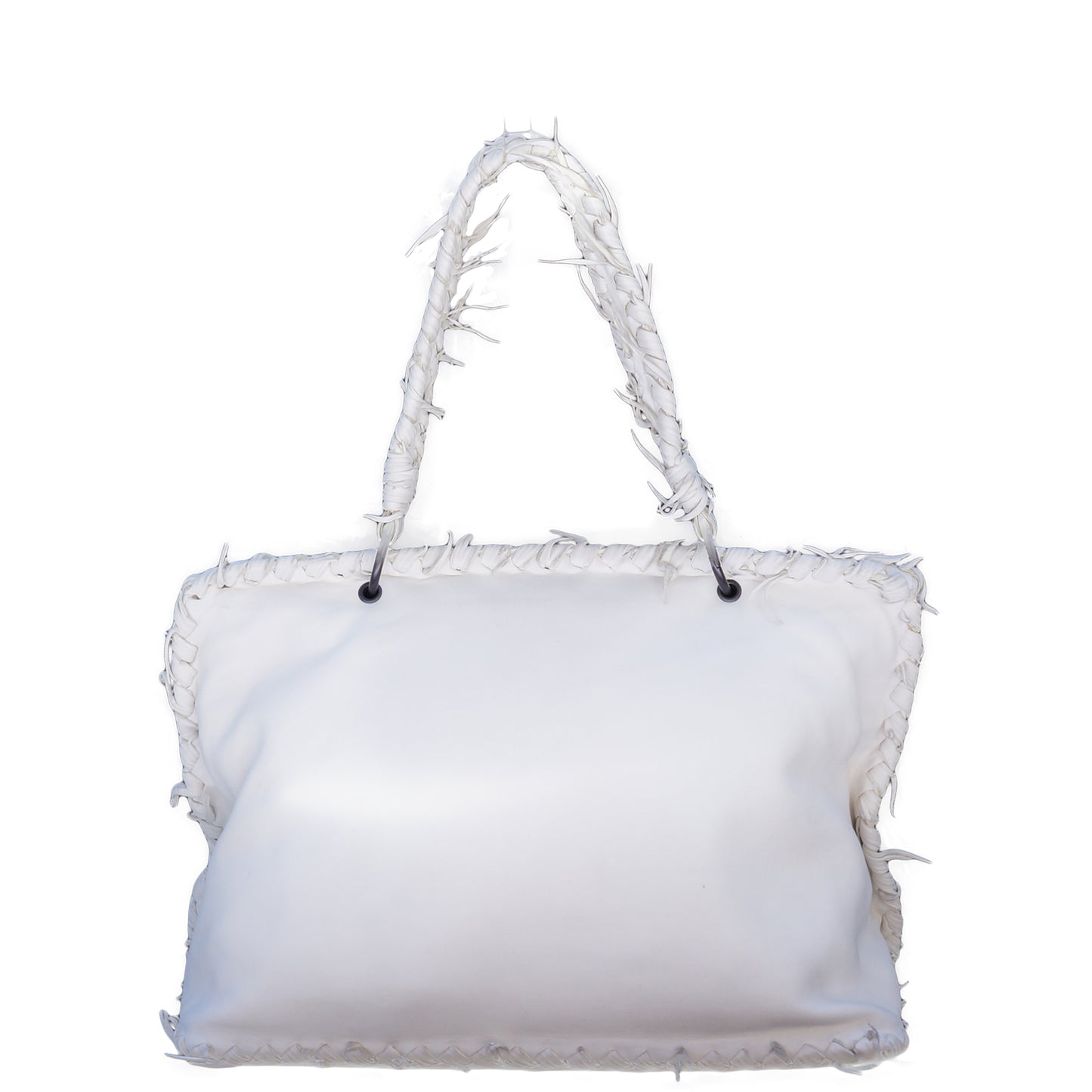 BOTTEGA VENETA IVORY LEATHER INTRECCIATO TRIM FRAME BAG - leefluxury.com