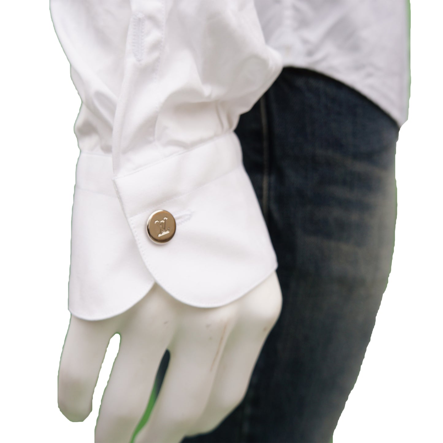 LOUIS VUITTON WHITE COTTON ROUND CUFF DRESS SHIRT - leefluxury.com