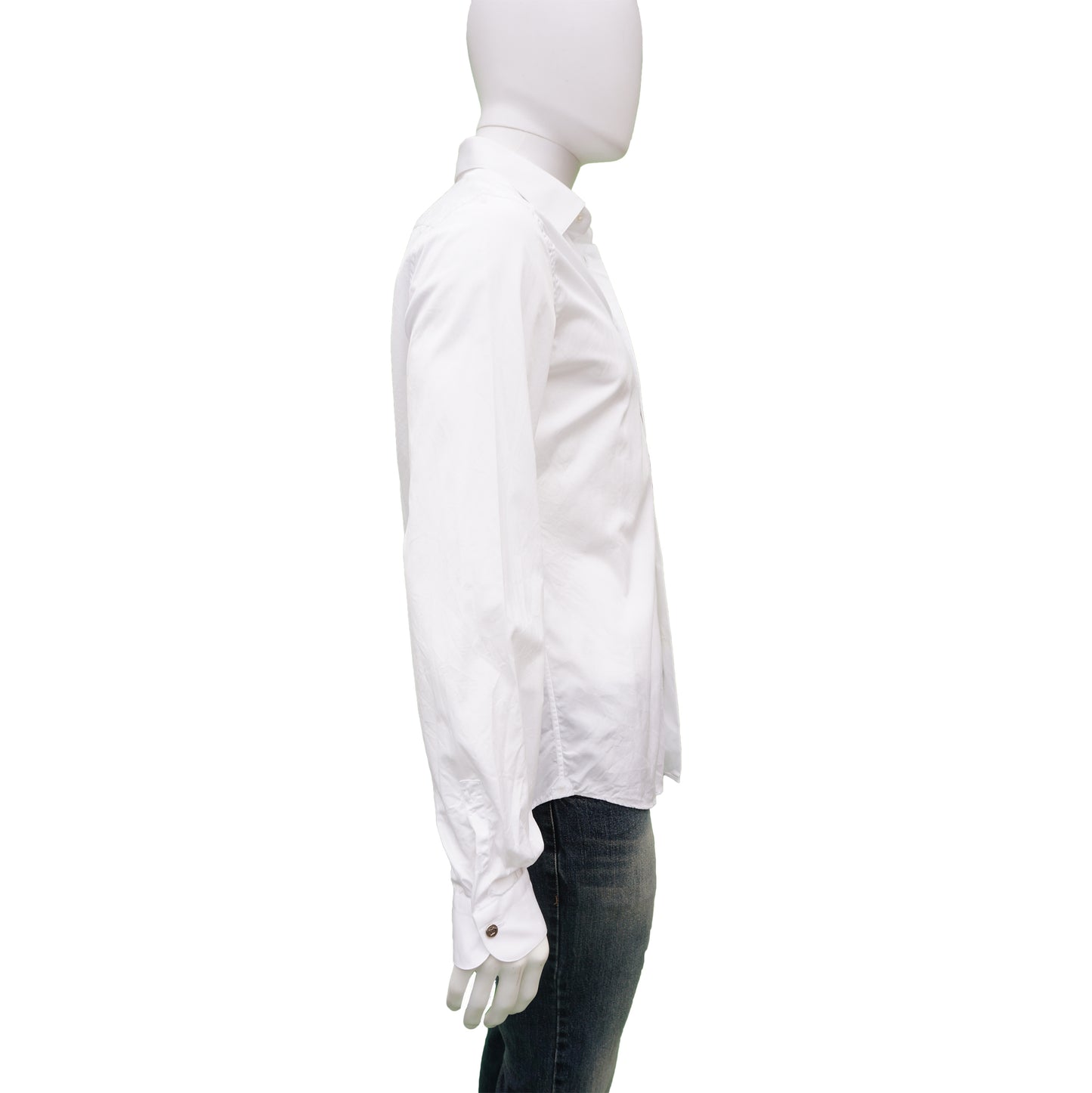 LOUIS VUITTON WHITE COTTON ROUND CUFF DRESS SHIRT - leefluxury.com