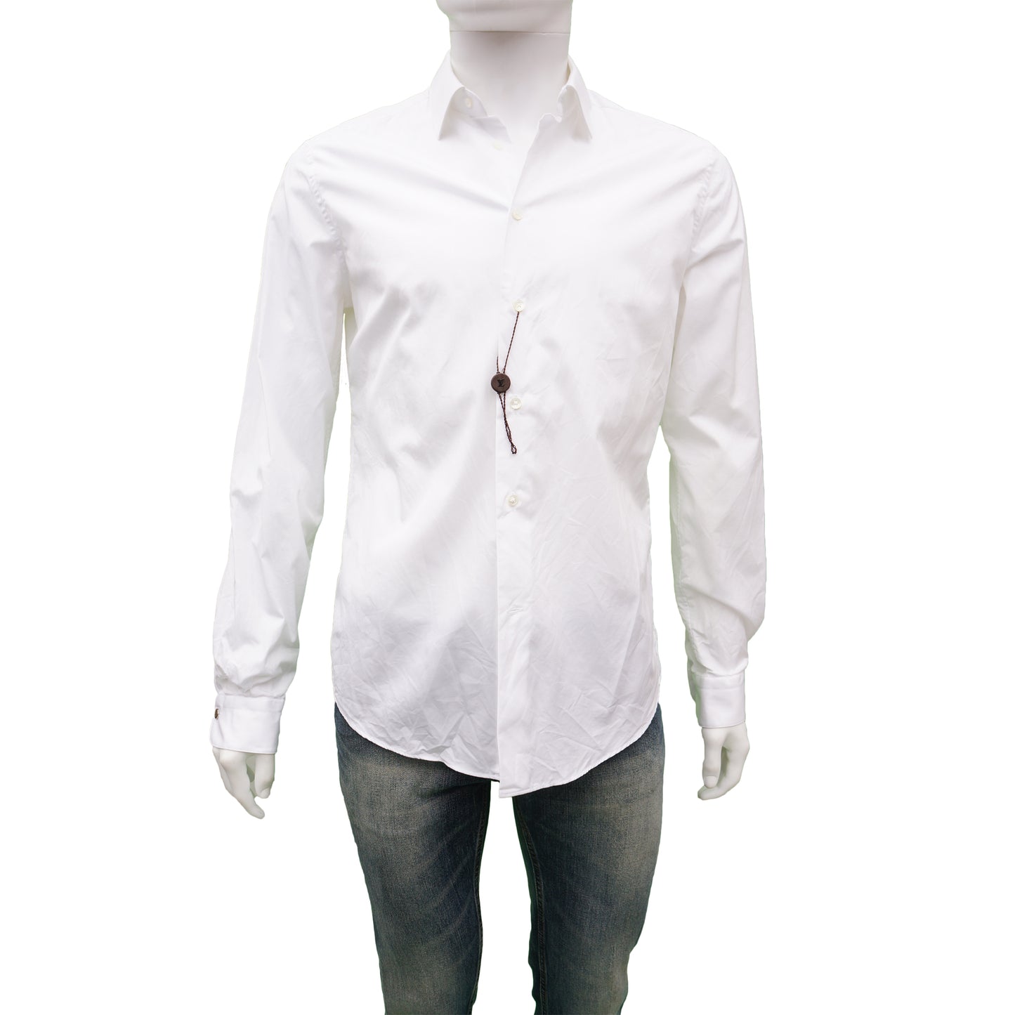 LOUIS VUITTON WHITE COTTON ROUND CUFF DRESS SHIRT - leefluxury.com