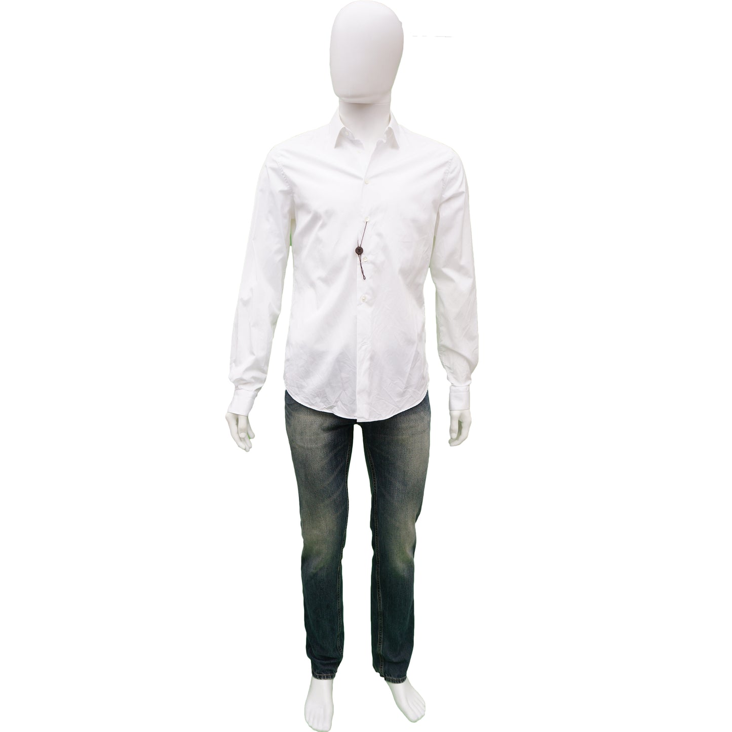 LOUIS VUITTON WHITE COTTON ROUND CUFF DRESS SHIRT - leefluxury.com