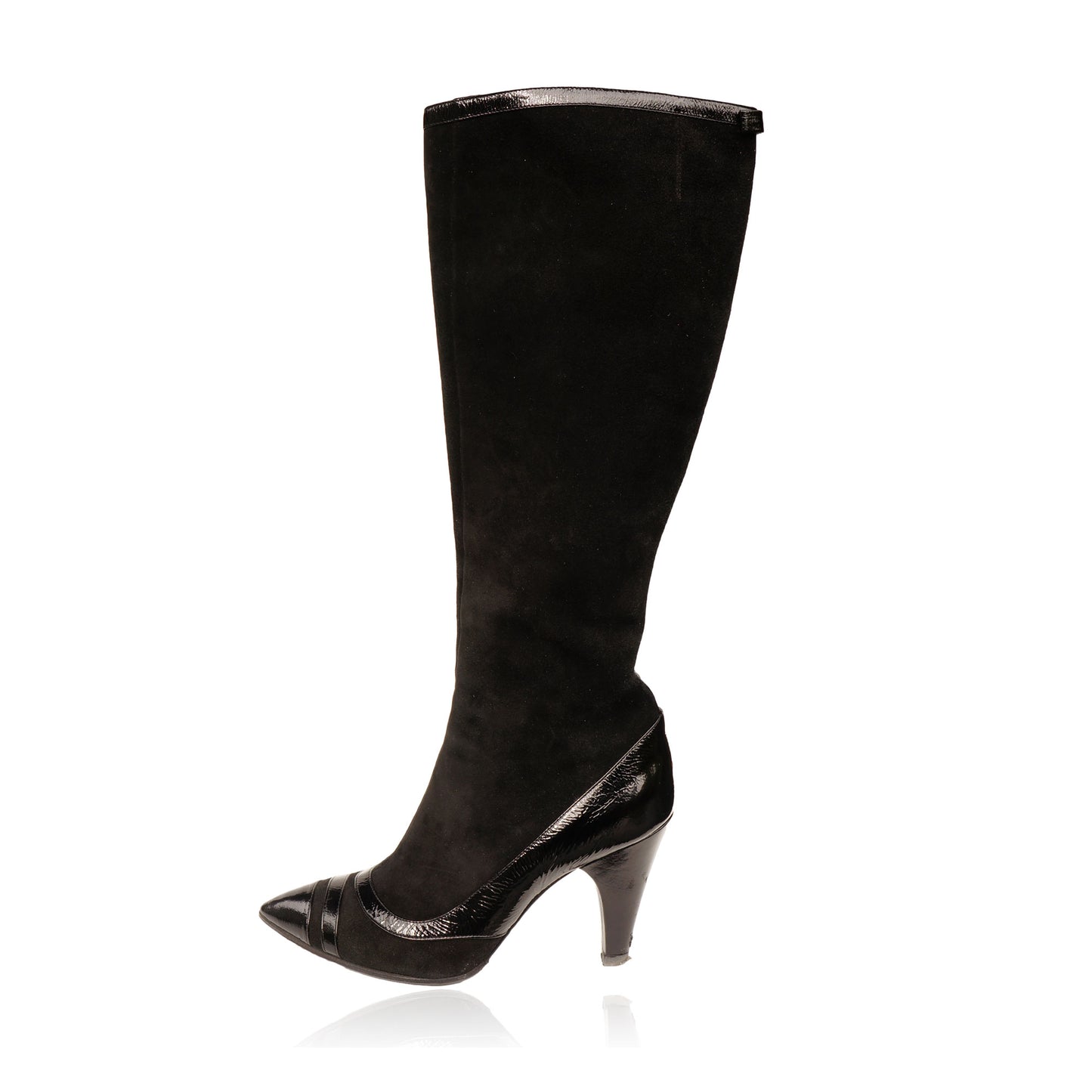 MARC BY MARC JACOBS SUEDE PATENT LEATHER TRIM KNEE HIGHT BOOTS - leefluxury.com