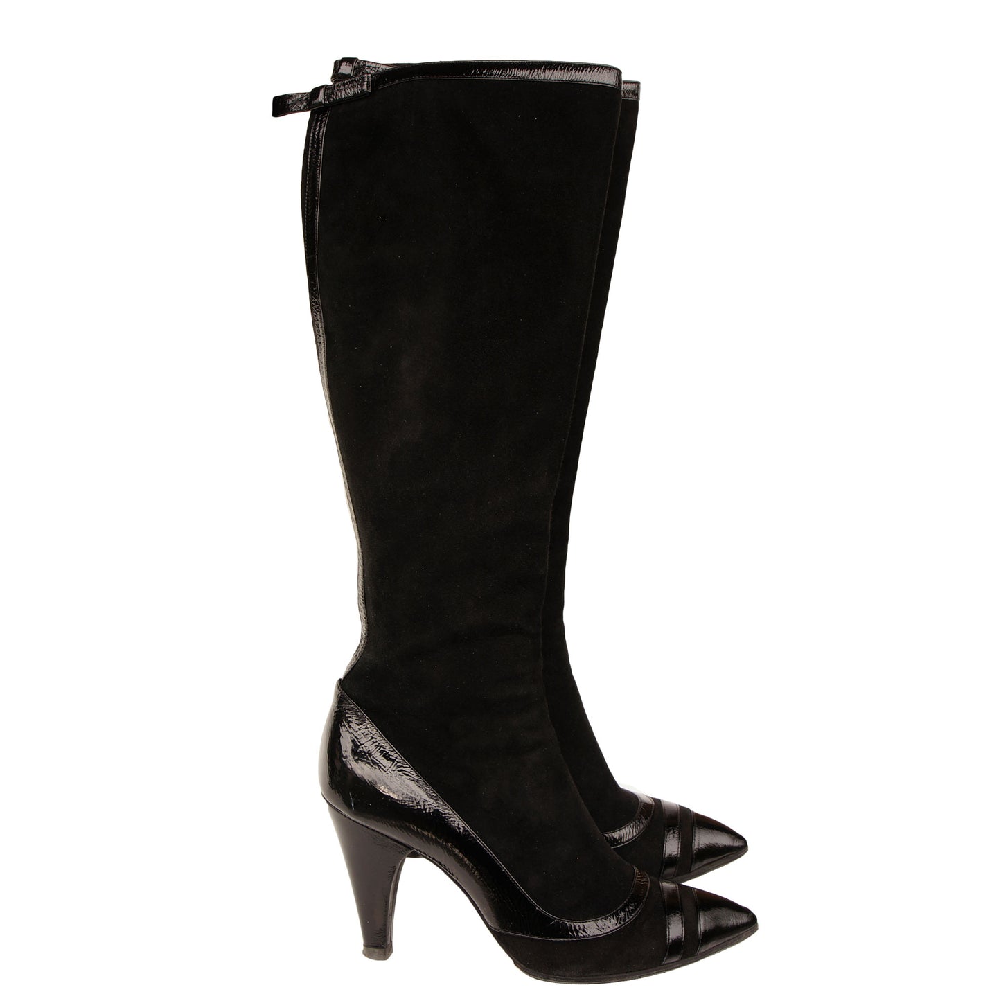 MARC BY MARC JACOBS SUEDE PATENT LEATHER TRIM KNEE HIGHT BOOTS - leefluxury.com