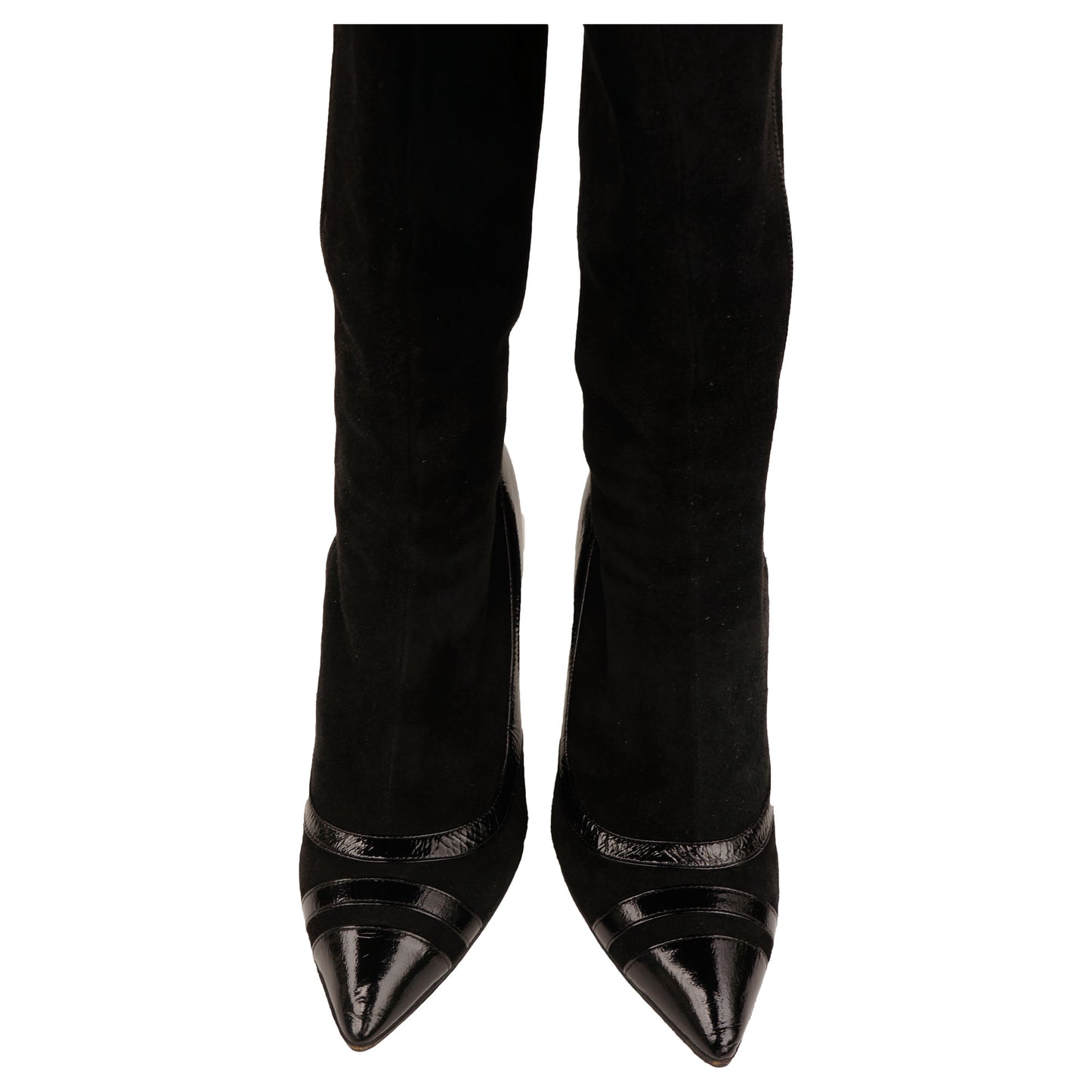 MARC BY MARC JACOBS SUEDE PATENT LEATHER TRIM KNEE HIGHT BOOTS - leefluxury.com