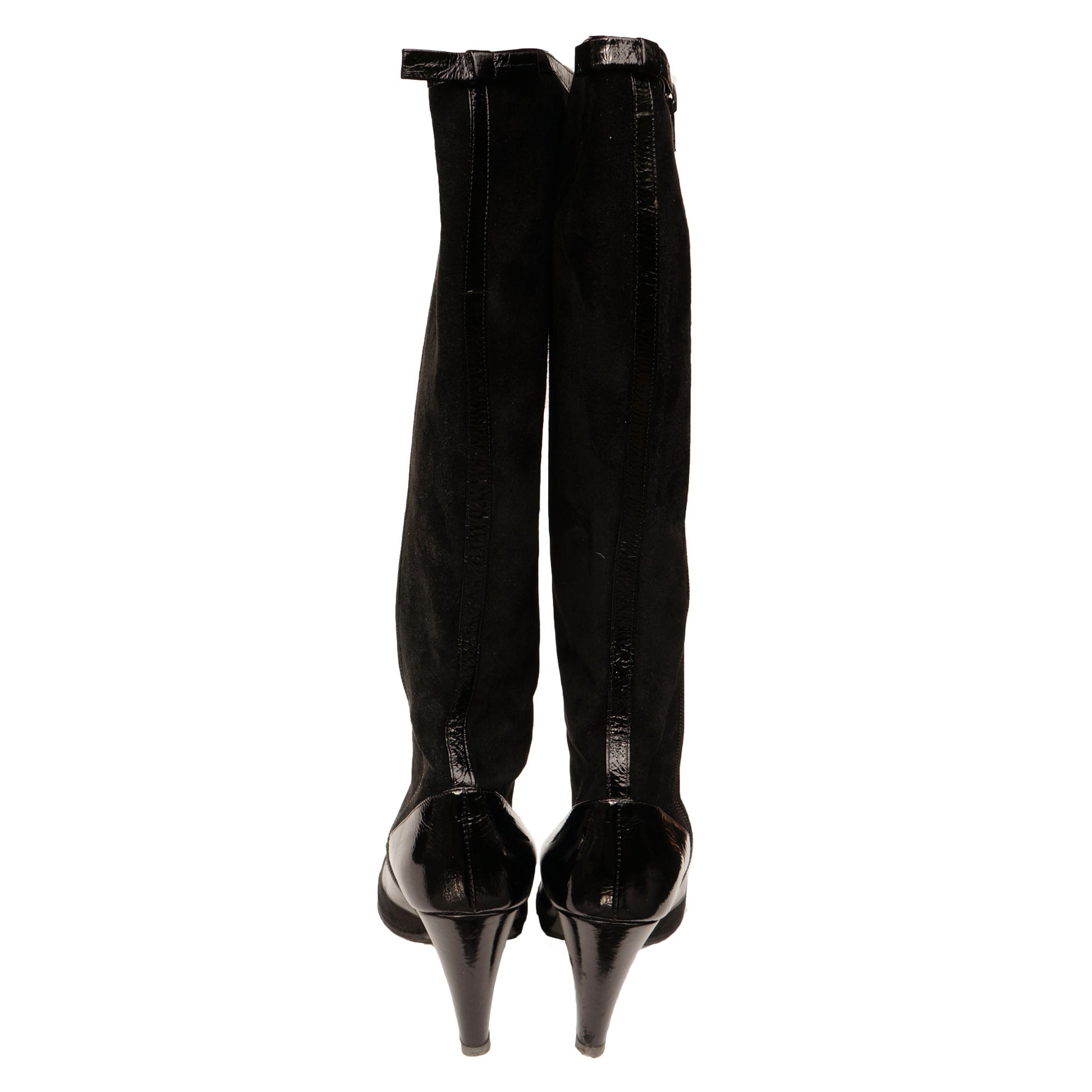MARC BY MARC JACOBS SUEDE PATENT LEATHER TRIM KNEE  HIGHT BOOTS - leefluxury.com