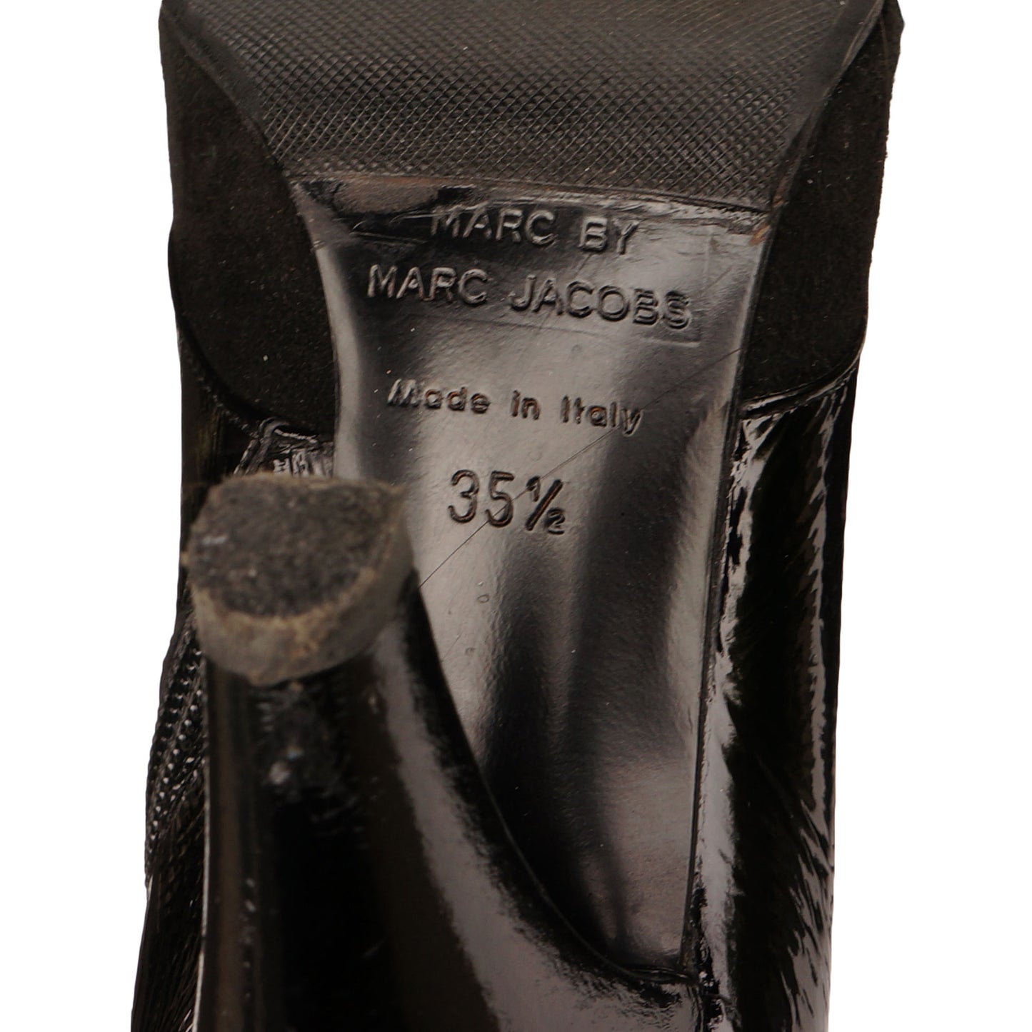 MARC BY MARC JACOBS SUEDE PATENT LEATHER TRIM KNEE HIGHT BOOTS - leefluxury.com