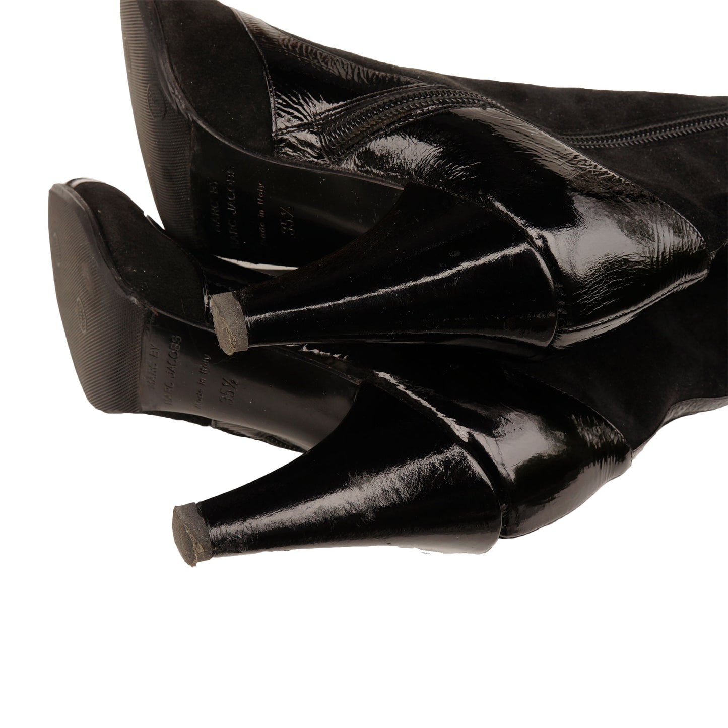 MARC BY MARC JACOBS SUEDE PATENT LEATHER TRIM KNEE HIGHT BOOTS - leefluxury.com