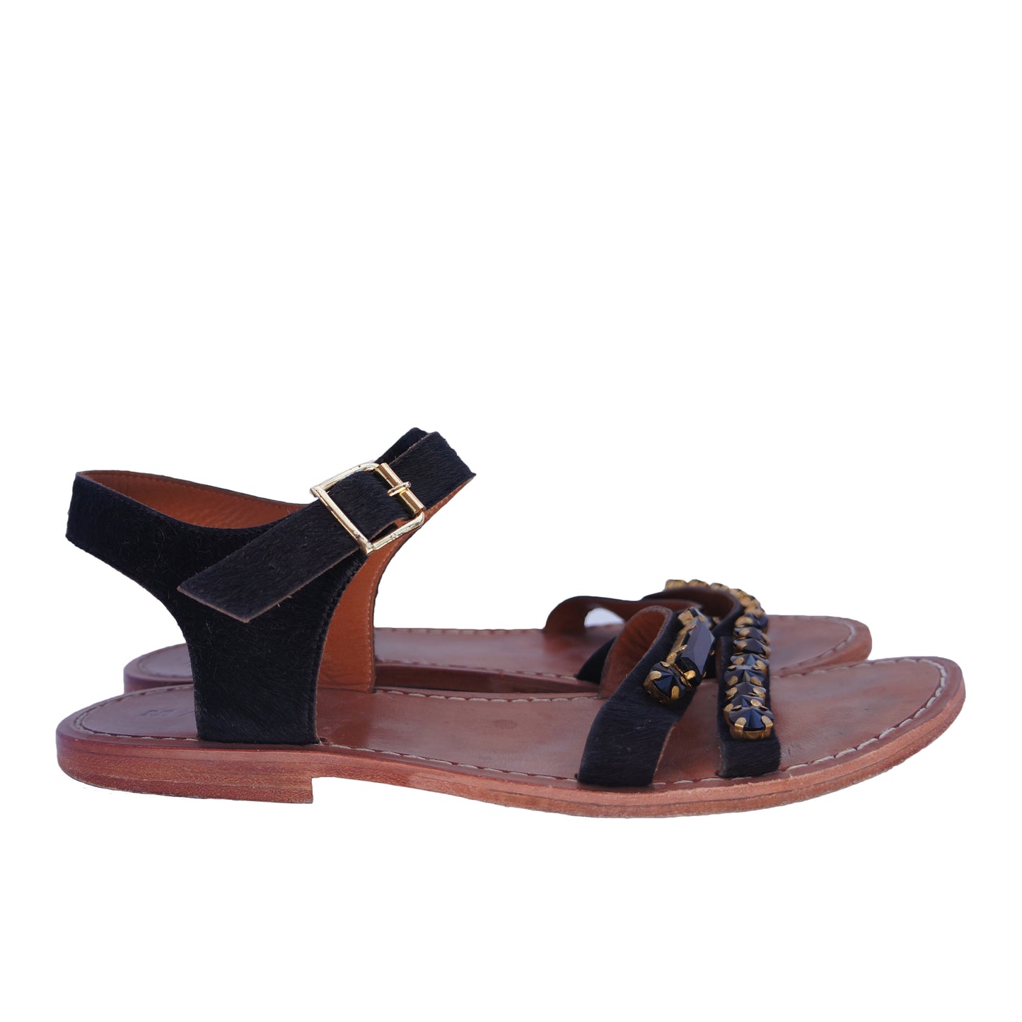 MARNI CRYSTAL FLAT LEATHER AND PONYHAIR SANDAL - leefluxury.com