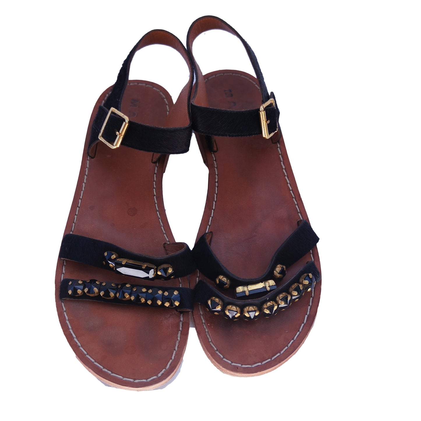 MARNI CRYSTAL FLAT LEATHER AND PONYHAIR SANDAL - leefluxury.com