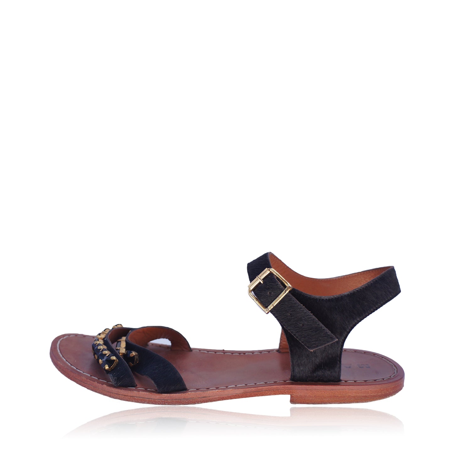 MARNI CRYSTAL FLAT LEATHER AND PONYHAIR SANDAL - leefluxury.com