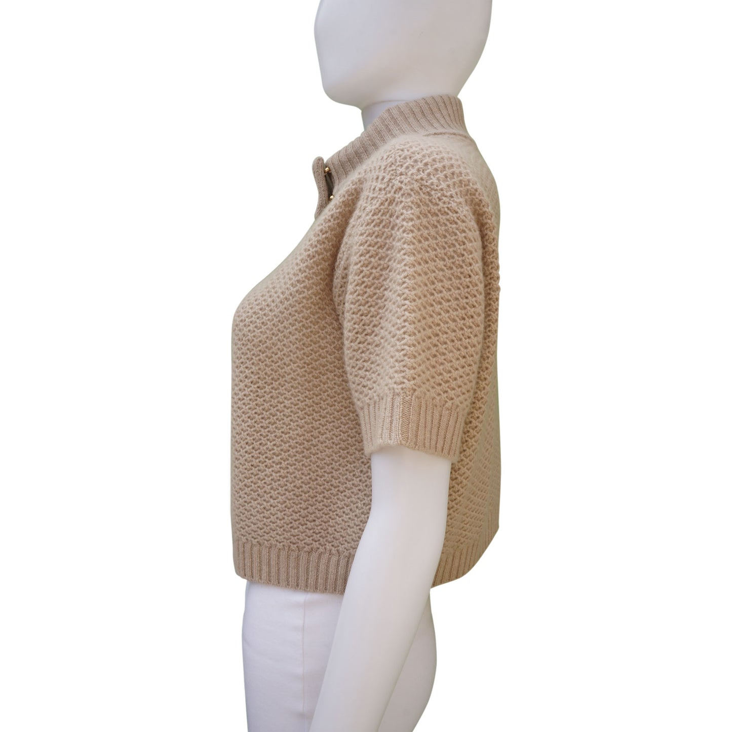 MAXMARA ECRU CASHMERE OPEN CROPPED CARDIGAN TOP - leefluxury.com