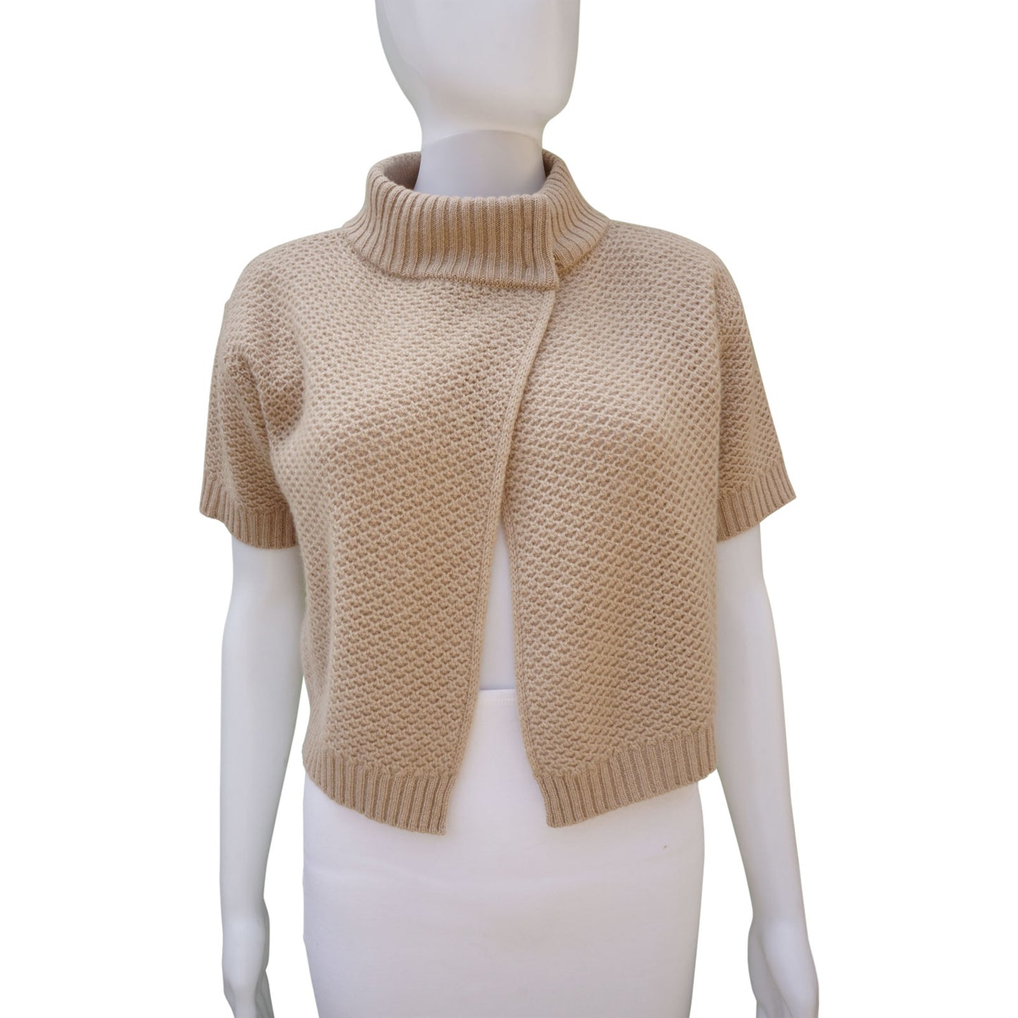 MAXMARA ECRU CASHMERE OPEN CROPPED CARDIGAN TOP - leefluxury.com