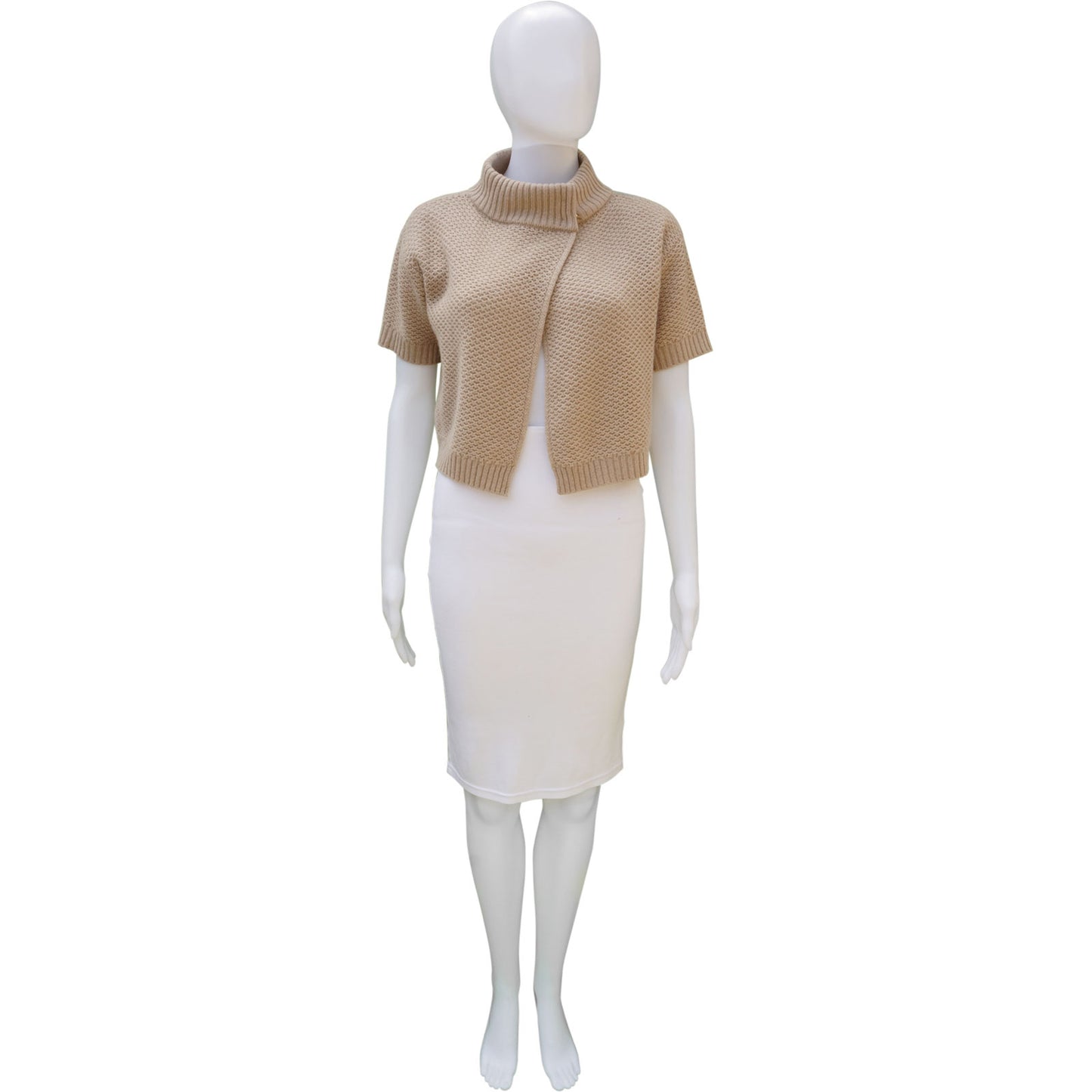 MAXMARA ECRU CASHMERE OPEN CROPPED CARDIGAN TOP - leefluxury.com