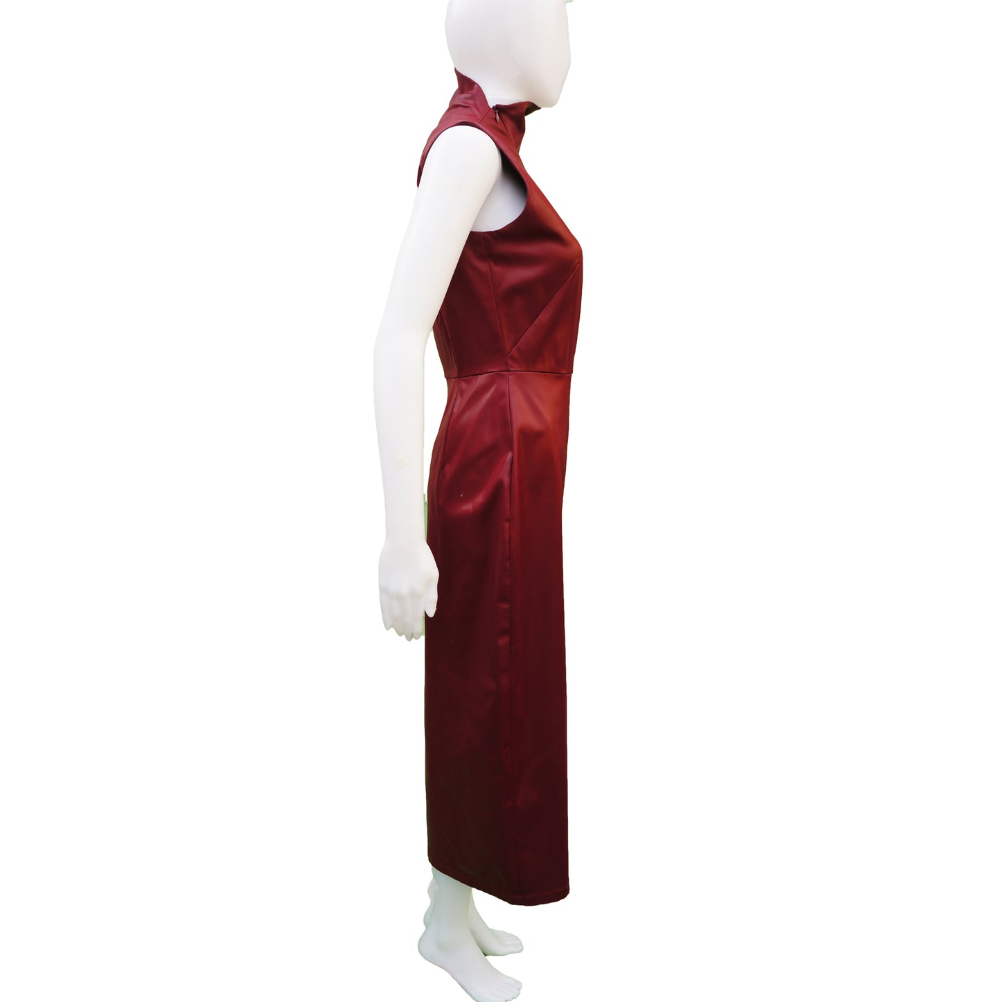 MISURA BURGUNDY FAUX LEATHER STRETCH DRESSS - leefluxury.com