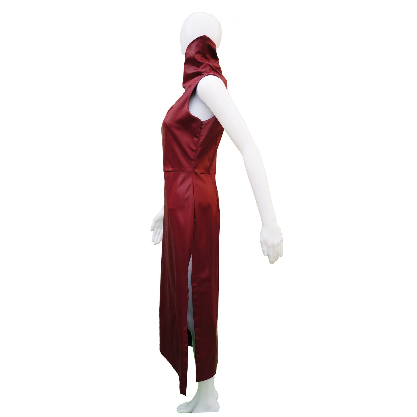 MISURA BURGUNDY FAUX LEATHER STRETCH DRESSS - leefluxury.com