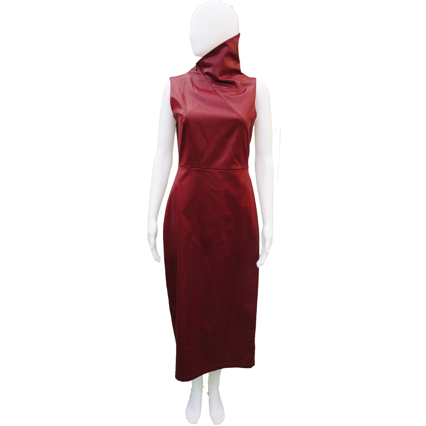 MISURA BURGUNDY FAUX LEATHER STRETCH DRESSS - leefluxury.com