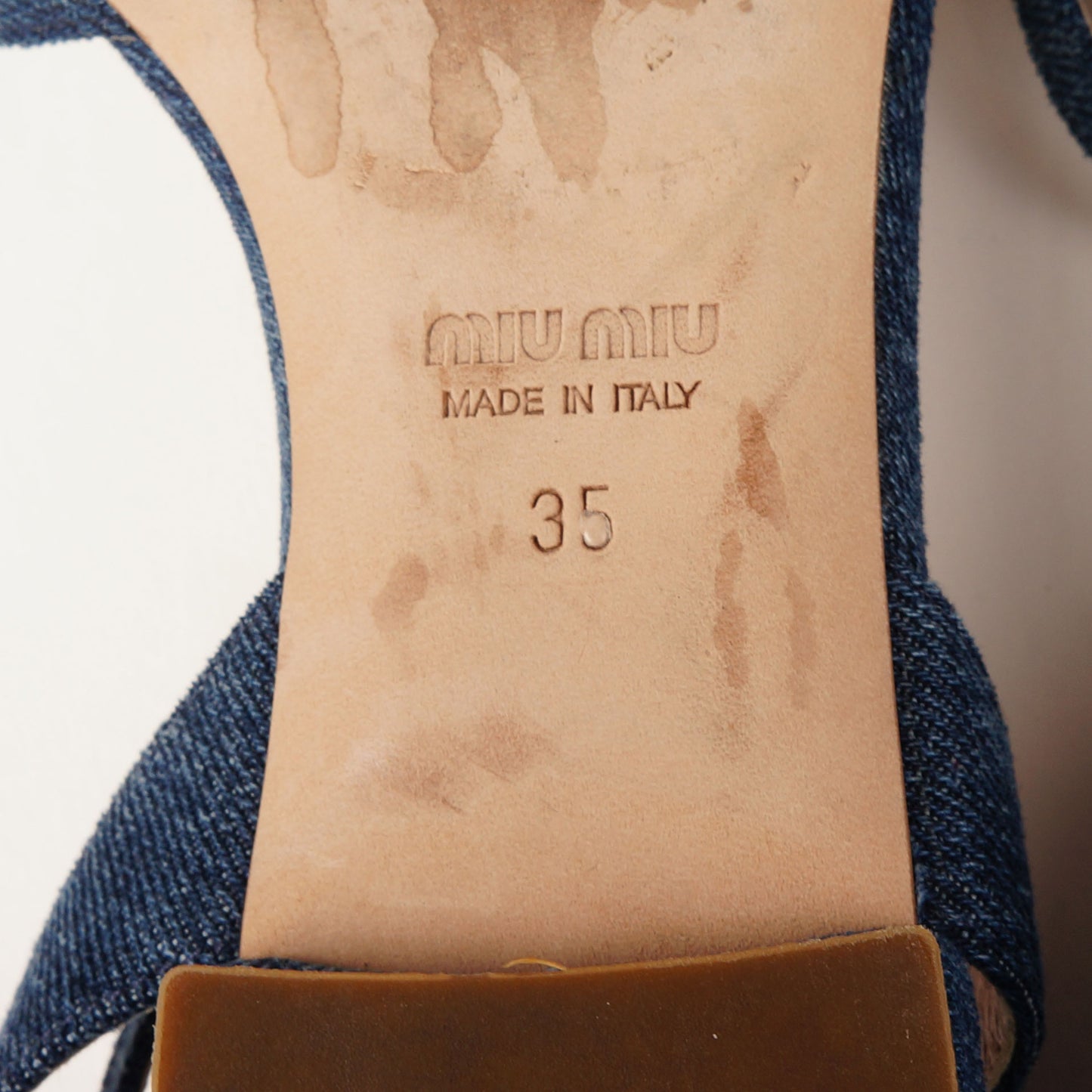 MIU MIU CRYSTAL EMBELLISHED DENIM SANDALS - leefluxury.com