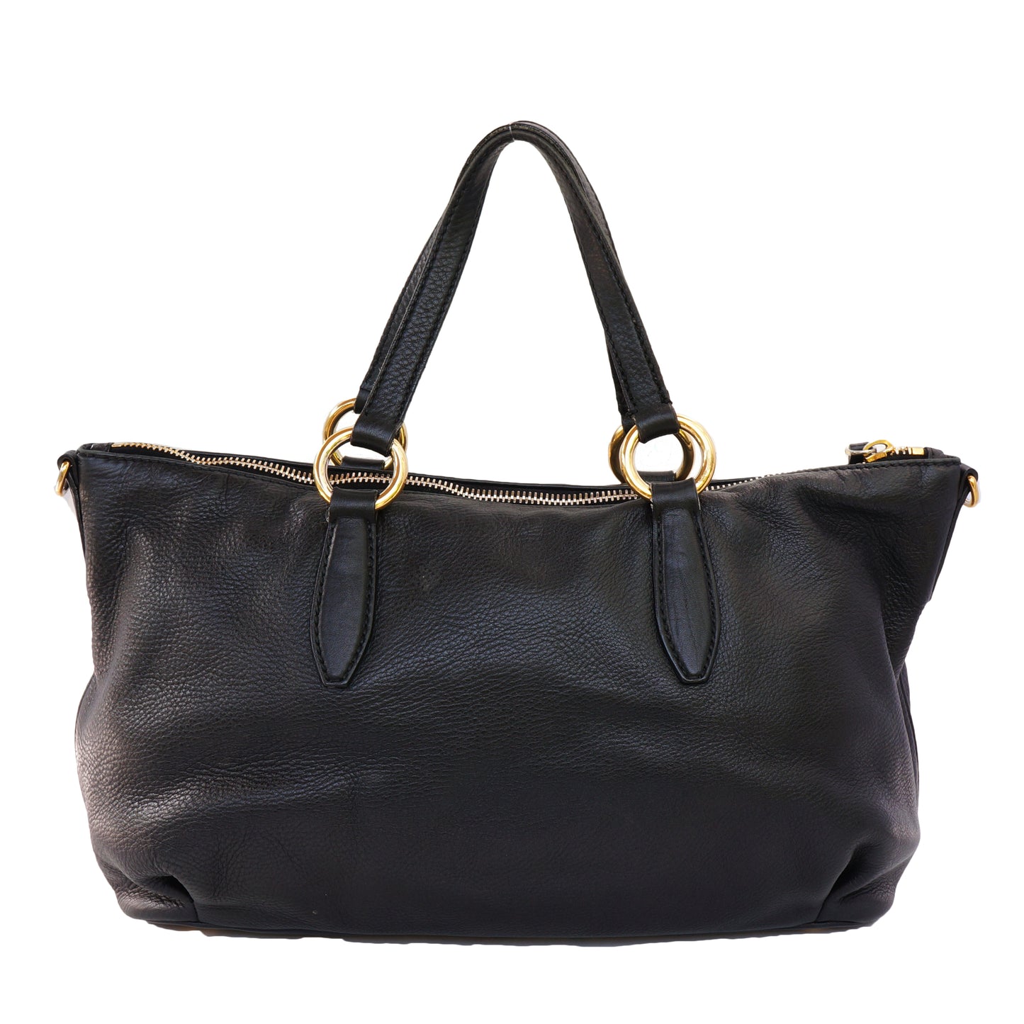 MIU MIU VITELLO LEATHER BLACK SATCHEL BAG - leefluxury.com