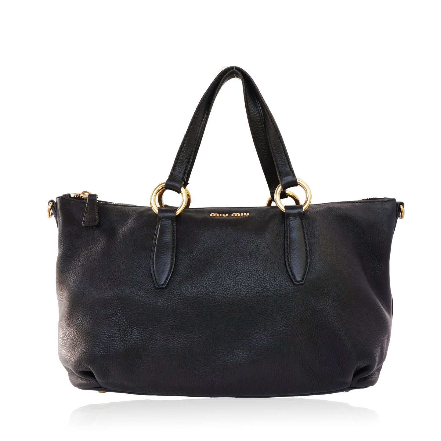 MIU MIU VITELLO LEATHER BLACK SATCHEL BAG - leefluxury.com