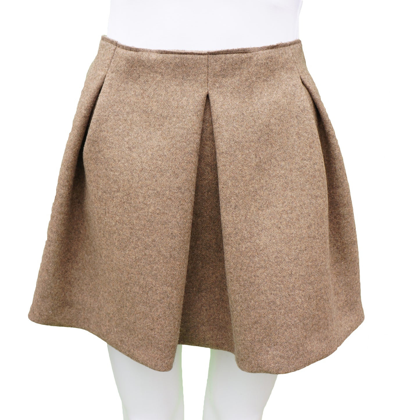 MIU MIU OATMEAL WOOL PLEATED MINI SKIRT - leefluxury.com