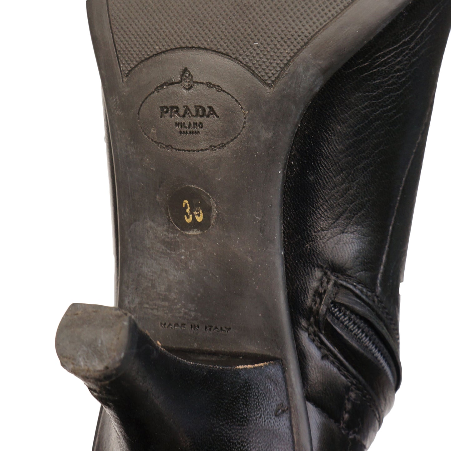 PRADA CALZATURE DONNA LEATHER ANKLE BOOT - leefluxury.com