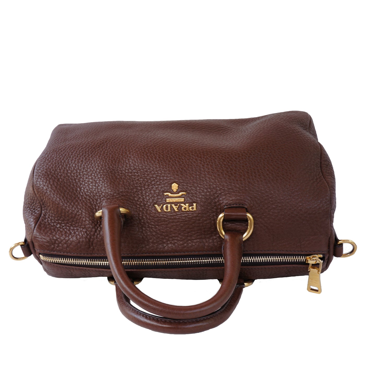 PRADA VITELLO DAINO BAULETTO LEATHER SATCHEL BAG - leefluxury.com